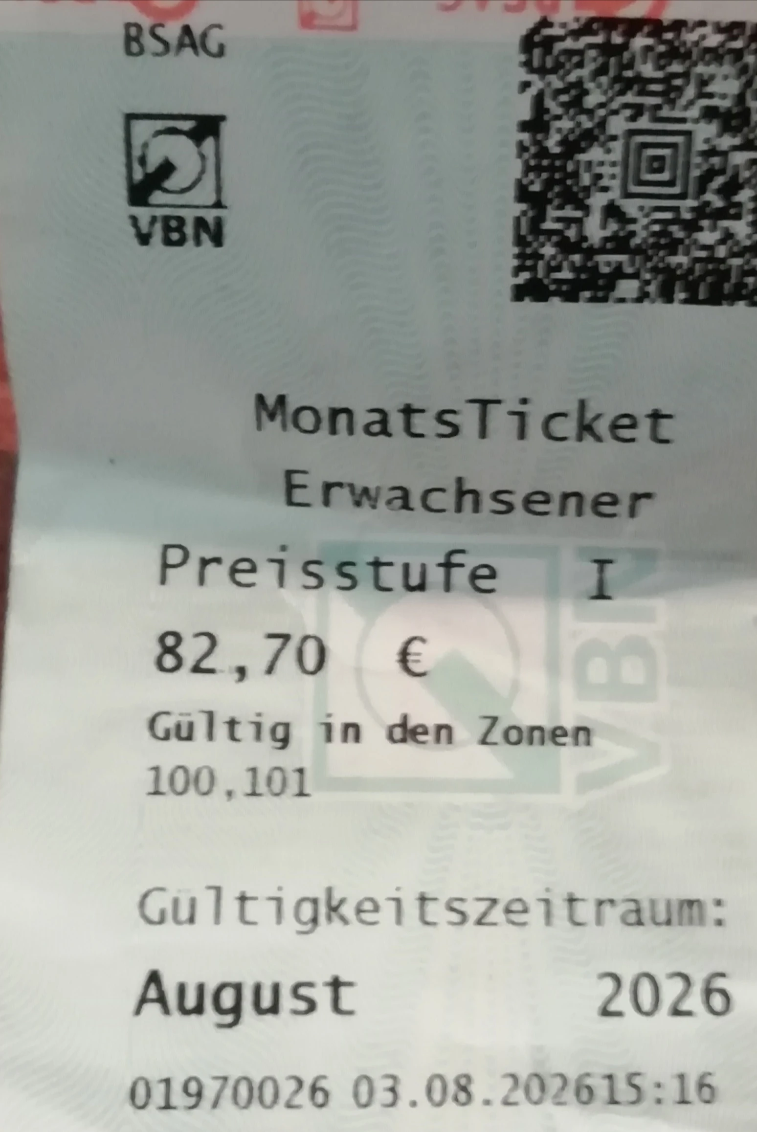 Monatskarte Bremen 82,70
