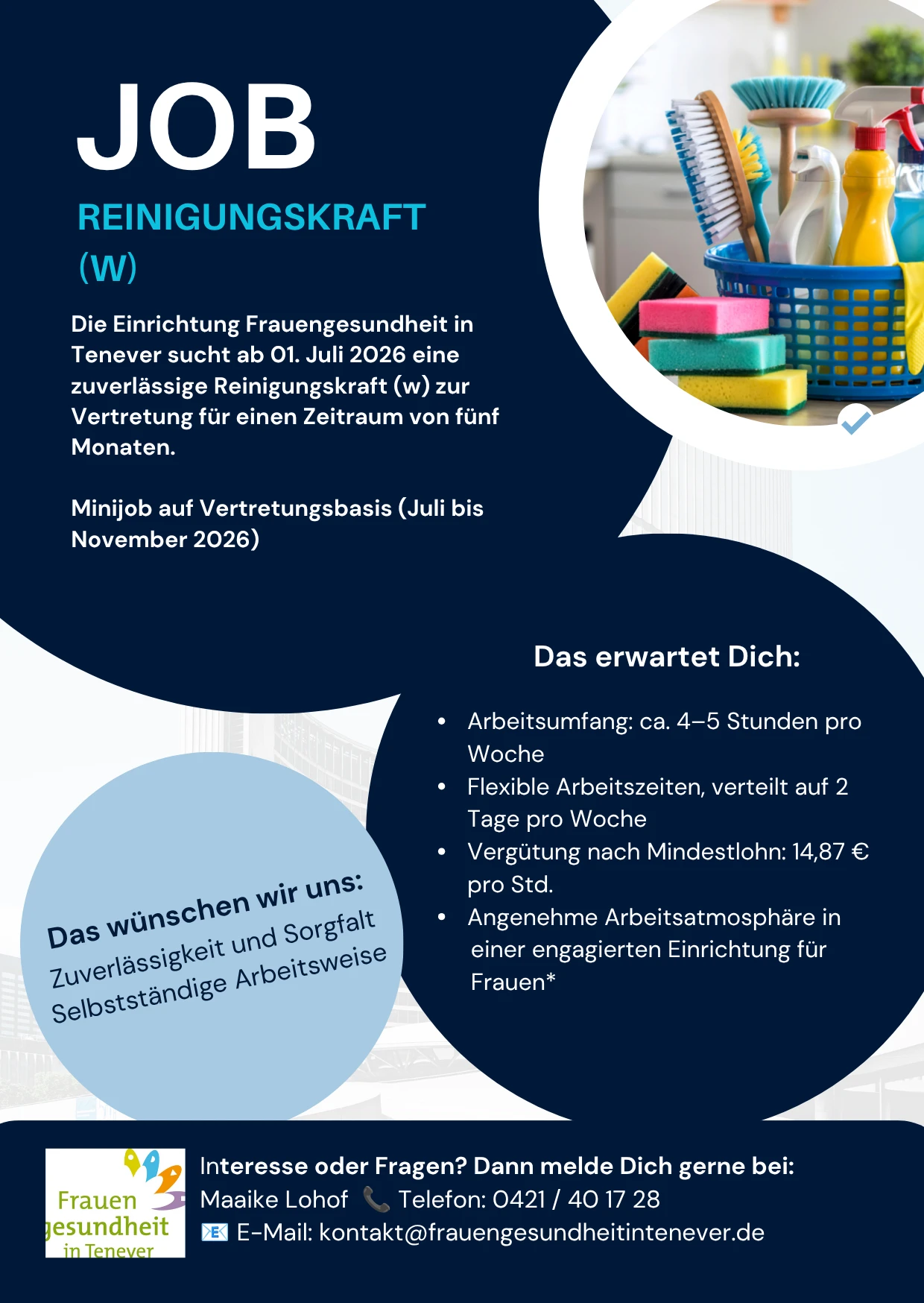 Stellenausschreibung_Reinigungskraft_Frauengesundheit in Tenever