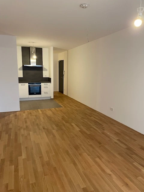 Blick auf die Einbauküche vom Wohnzimmer