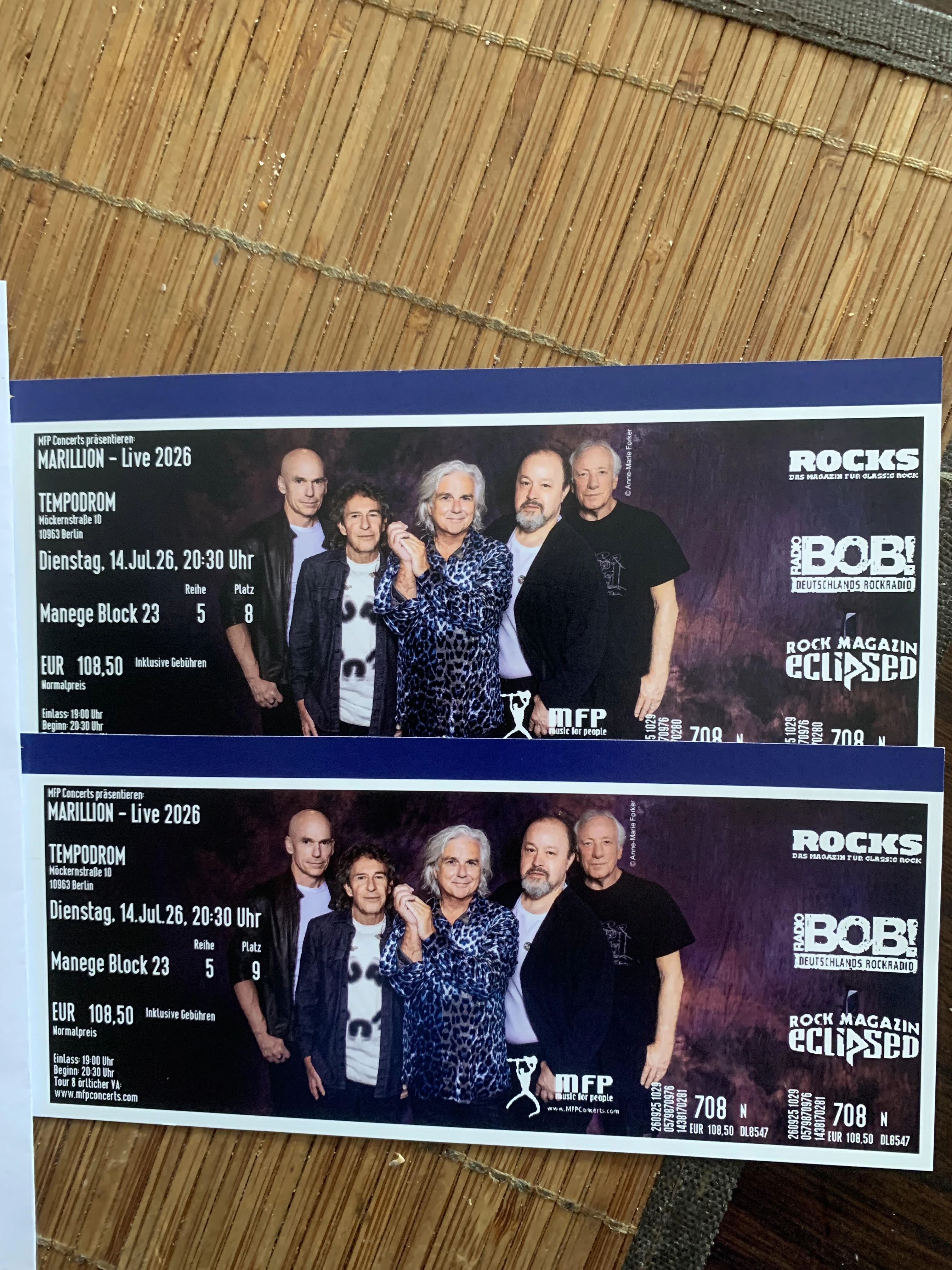2 Karten MARILLION in Berlin halber Preis