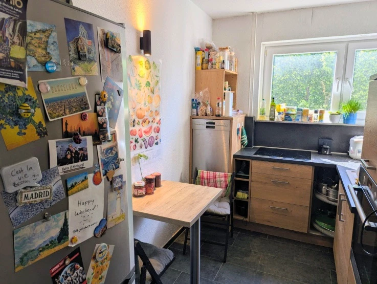 Die Küche inkl. großem Kühlschrank, Induktionsherd, Spülmaschine, etc.
