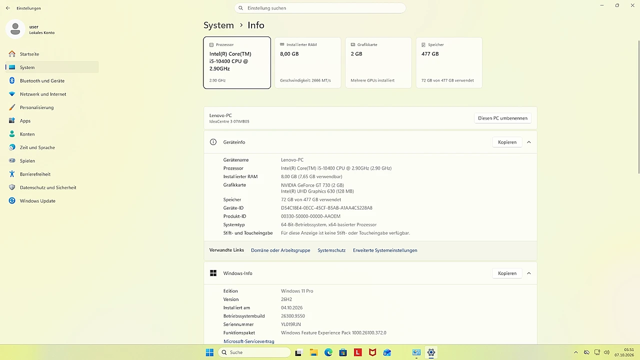 Systeminformationen
