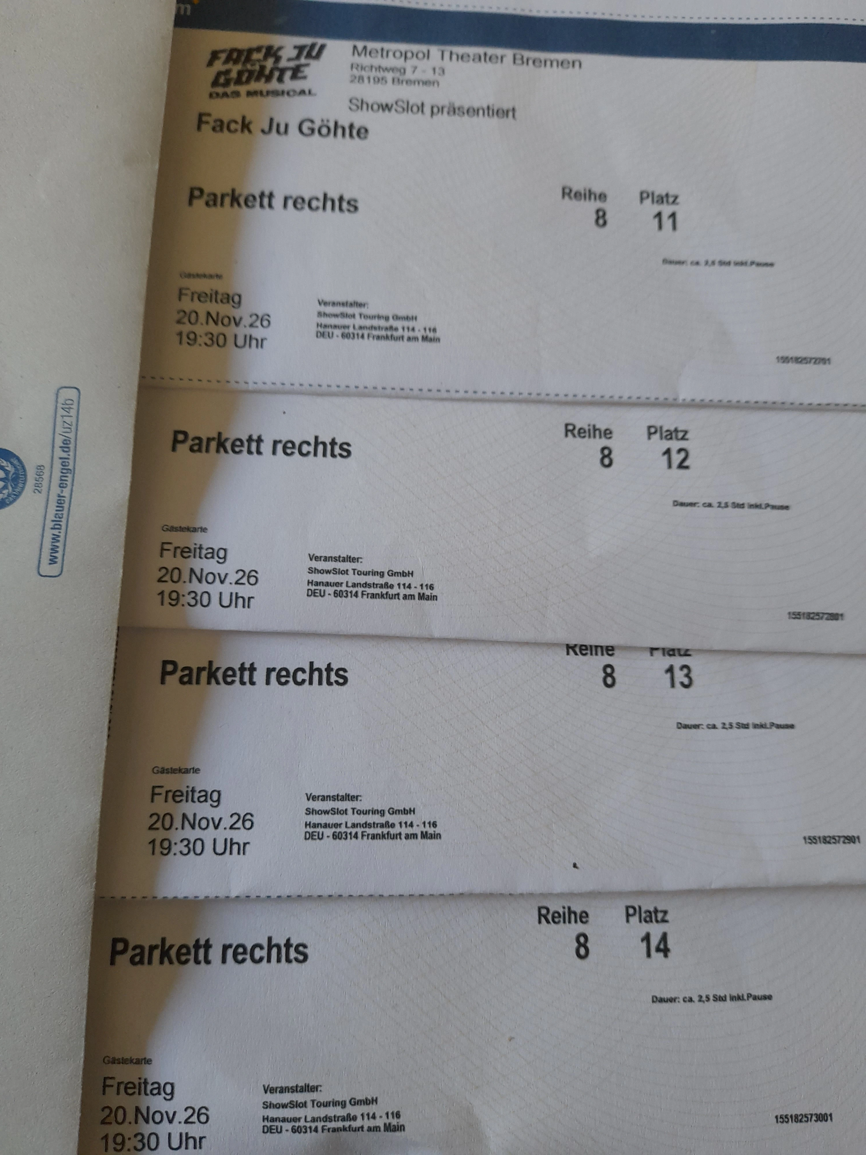 4 Tickets Fack Ju Göthe
