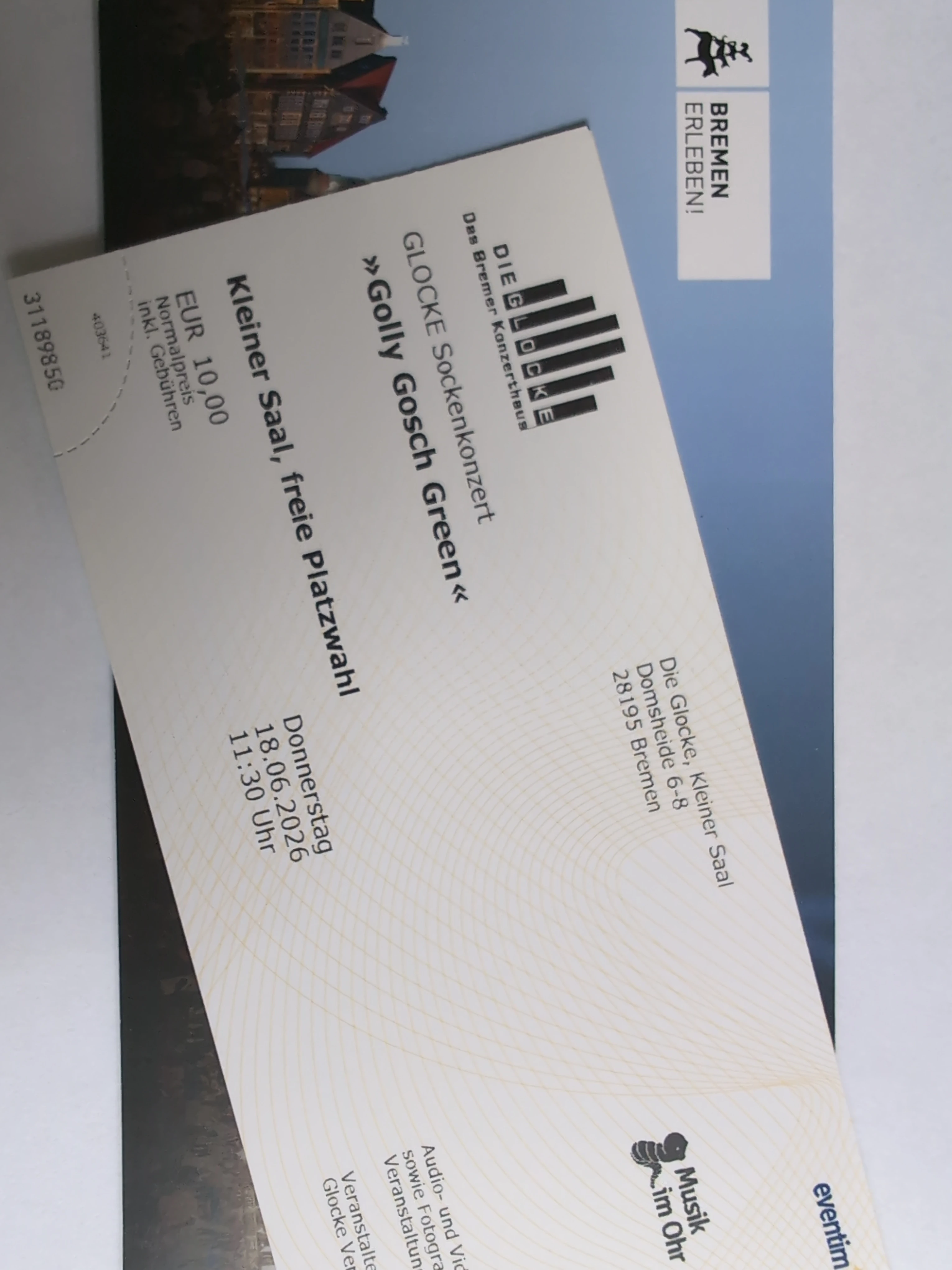 Foto des Erwachsenentickets auf Originalumschlag