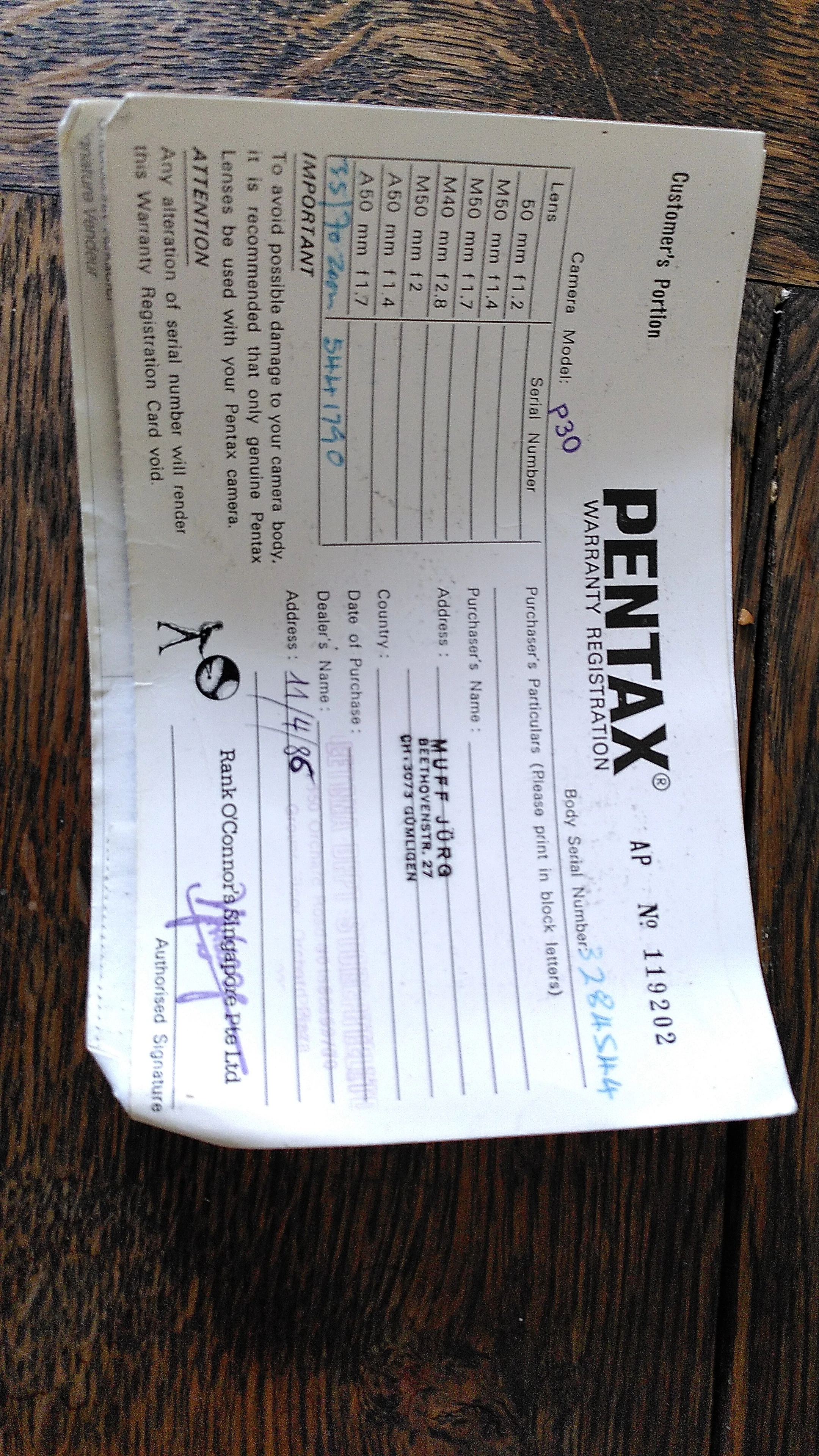Pentax-Garantie