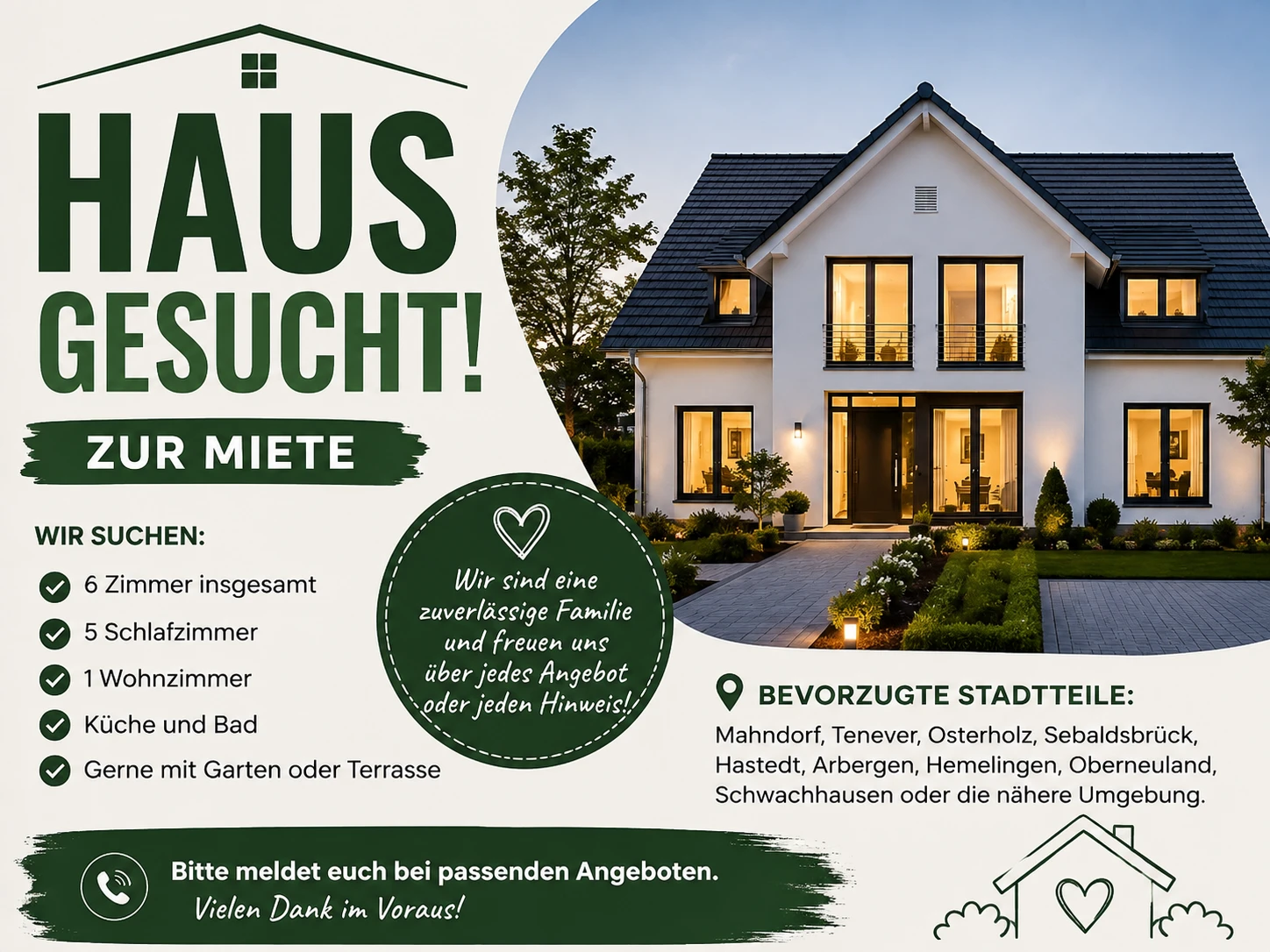 Haus zur Miete gesucht