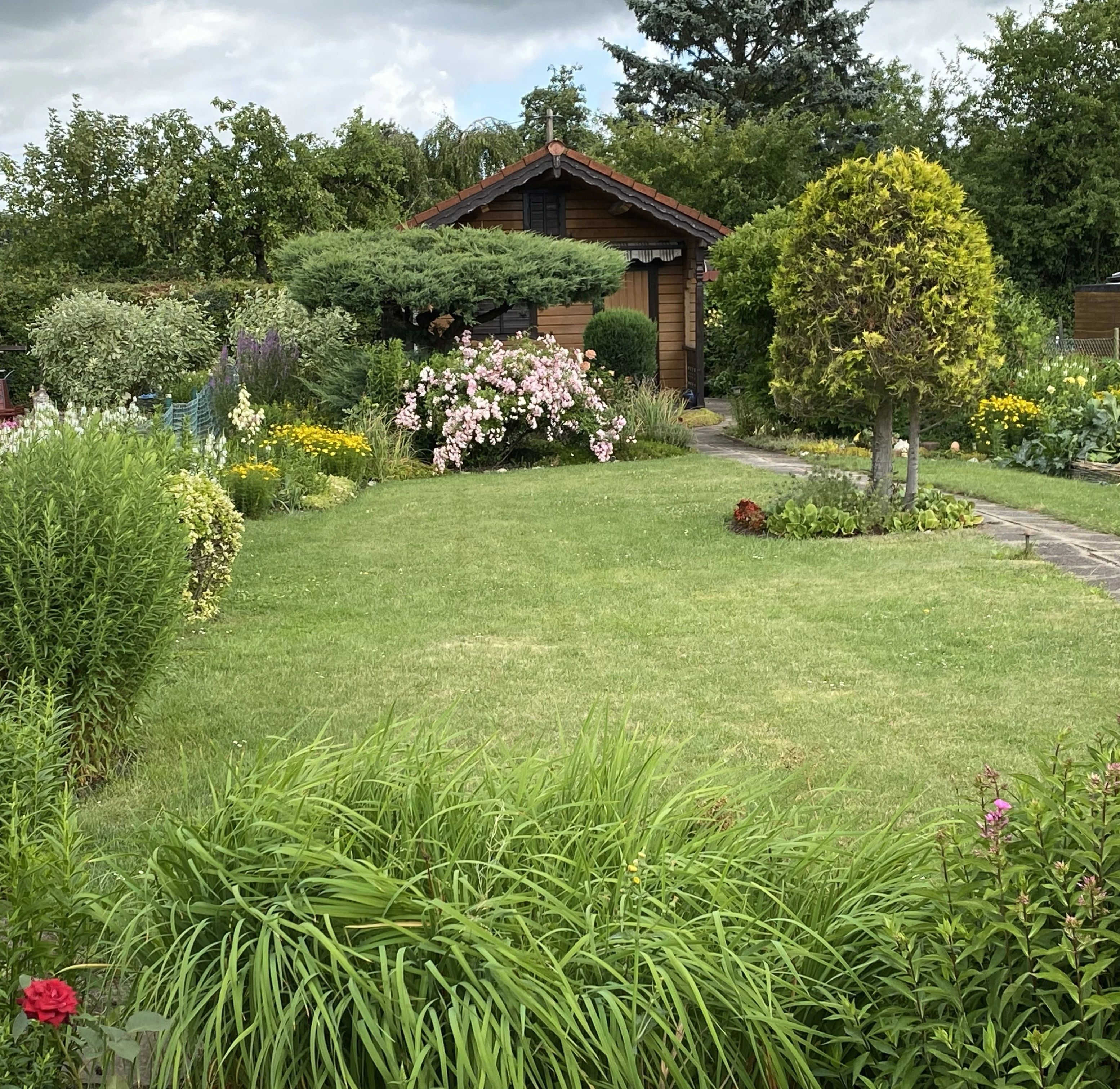 Garten mit Blockhaus