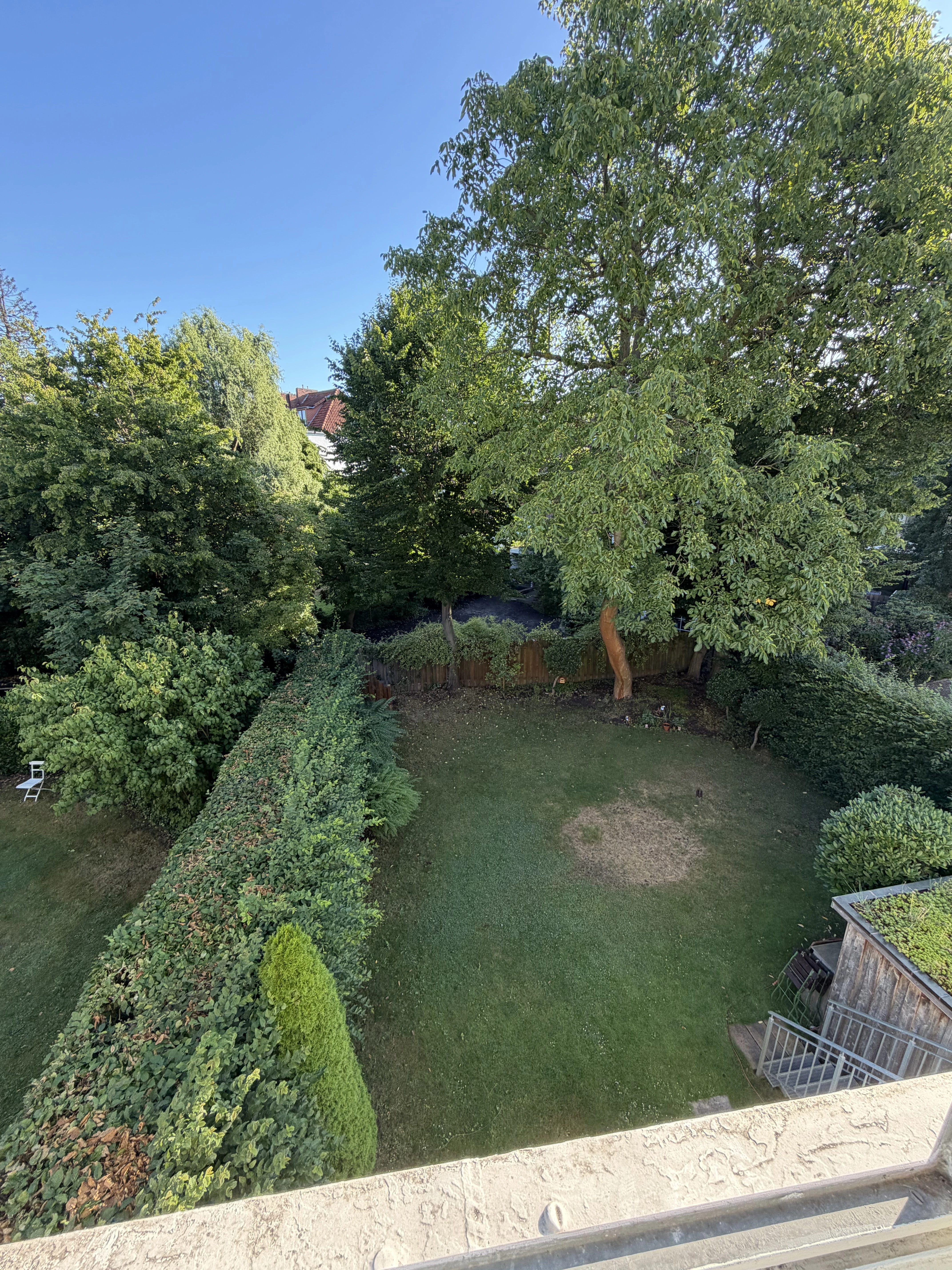 Blick in den Garten aus dem Wintergarten