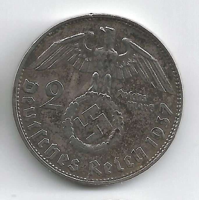 2 Reichsmark Hindenburg Reich 1937 + 1939 KM:93 