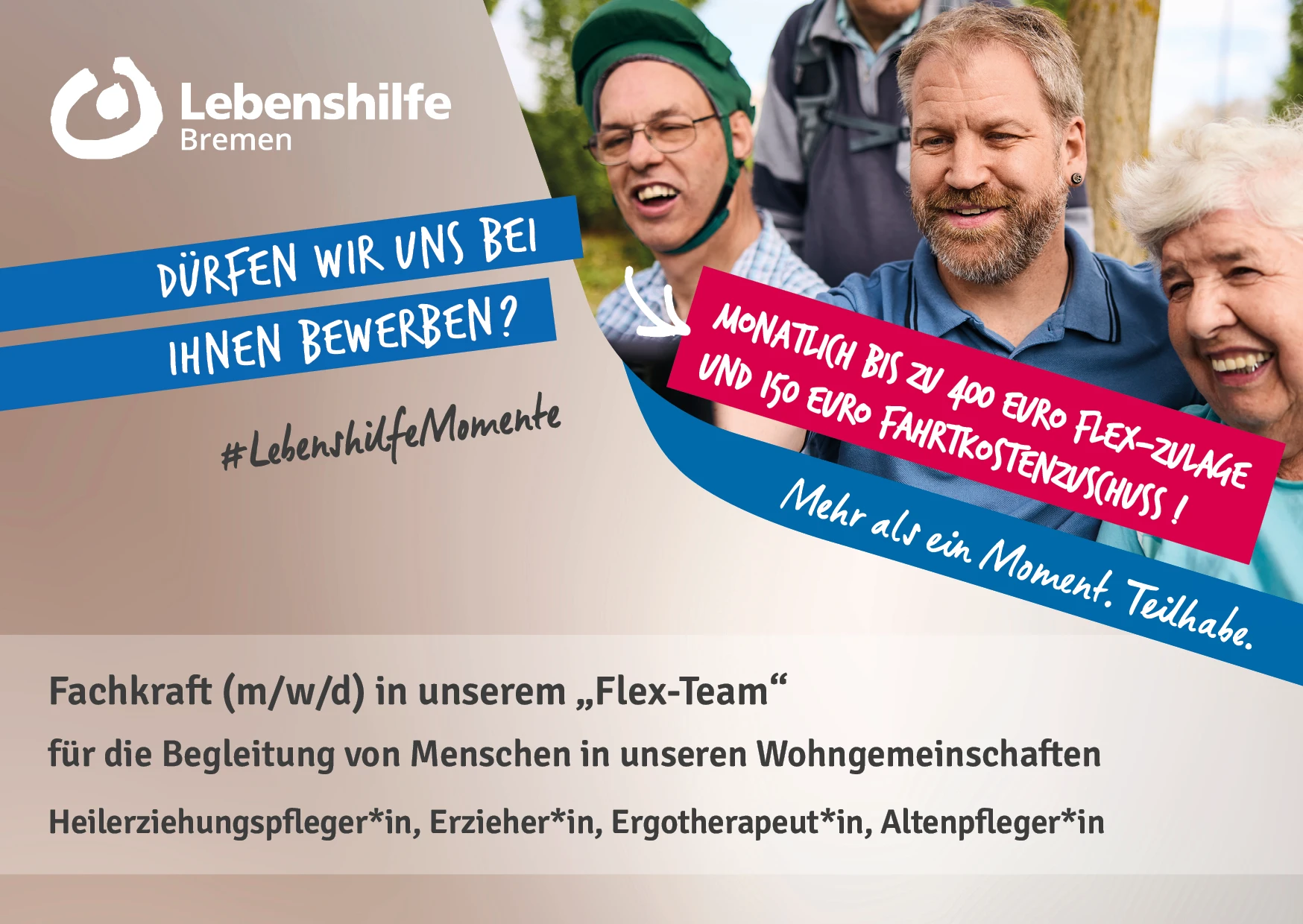 Fachkraft (m/w/d) in unserem „Flex-Team“ für die Begleitung von Menschen in unseren Wohngemeinschaften 
