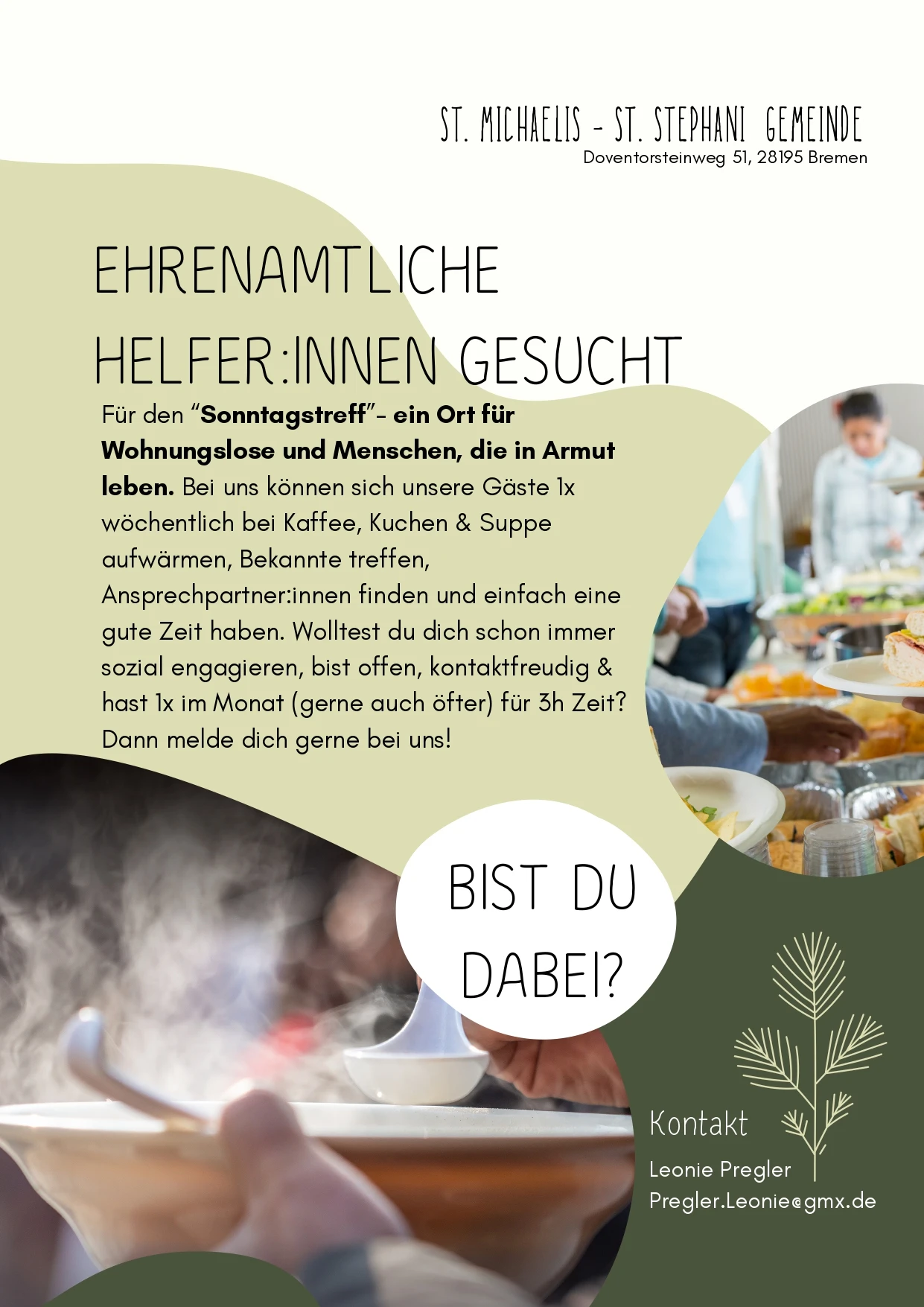 Flyer für den Sonntagstreff; Ziel potenziell interessierte Ehrenamtliche zu erreichen. 