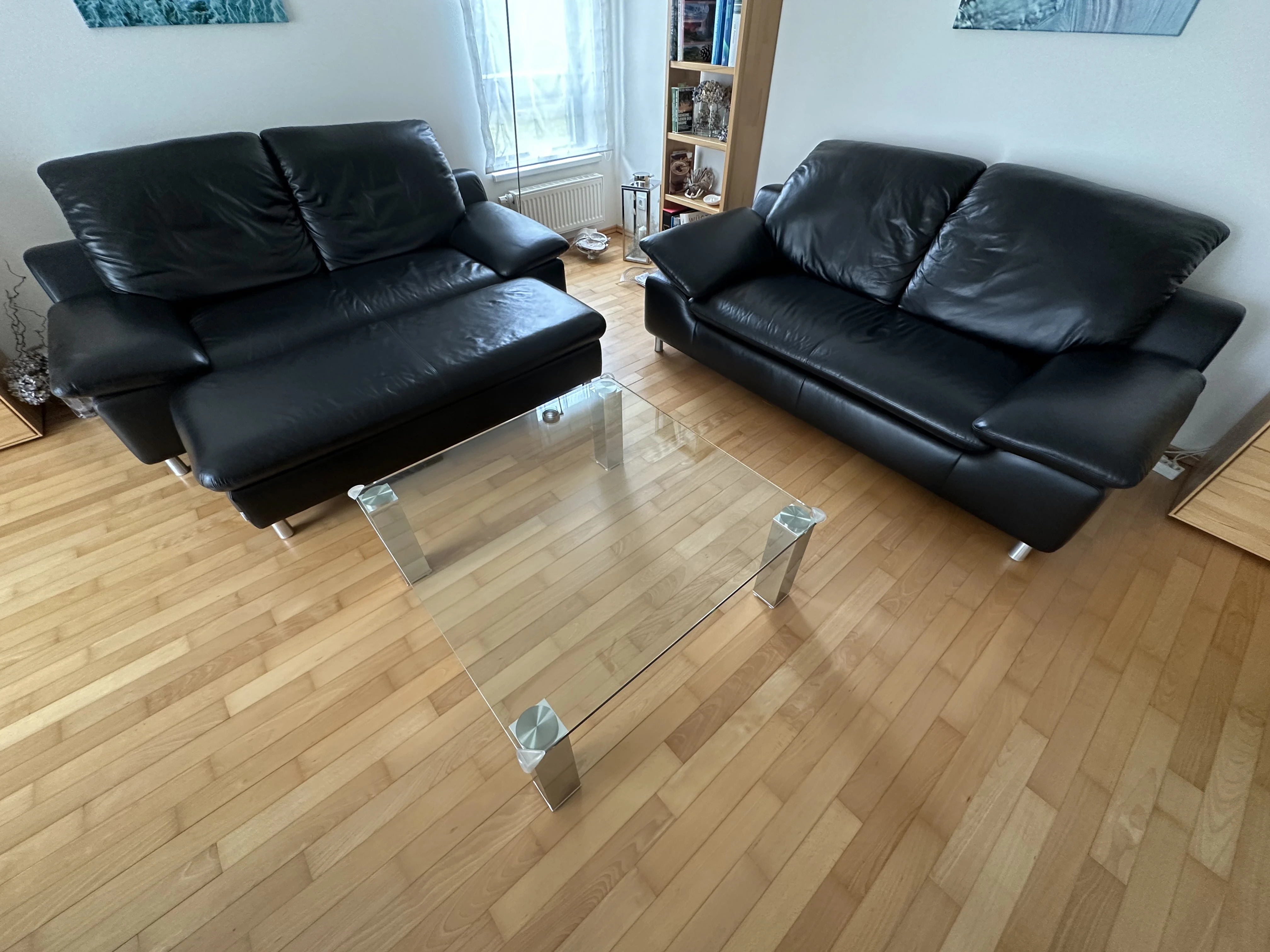 Sofa-Programm Leder, 3-teilig, schwarz