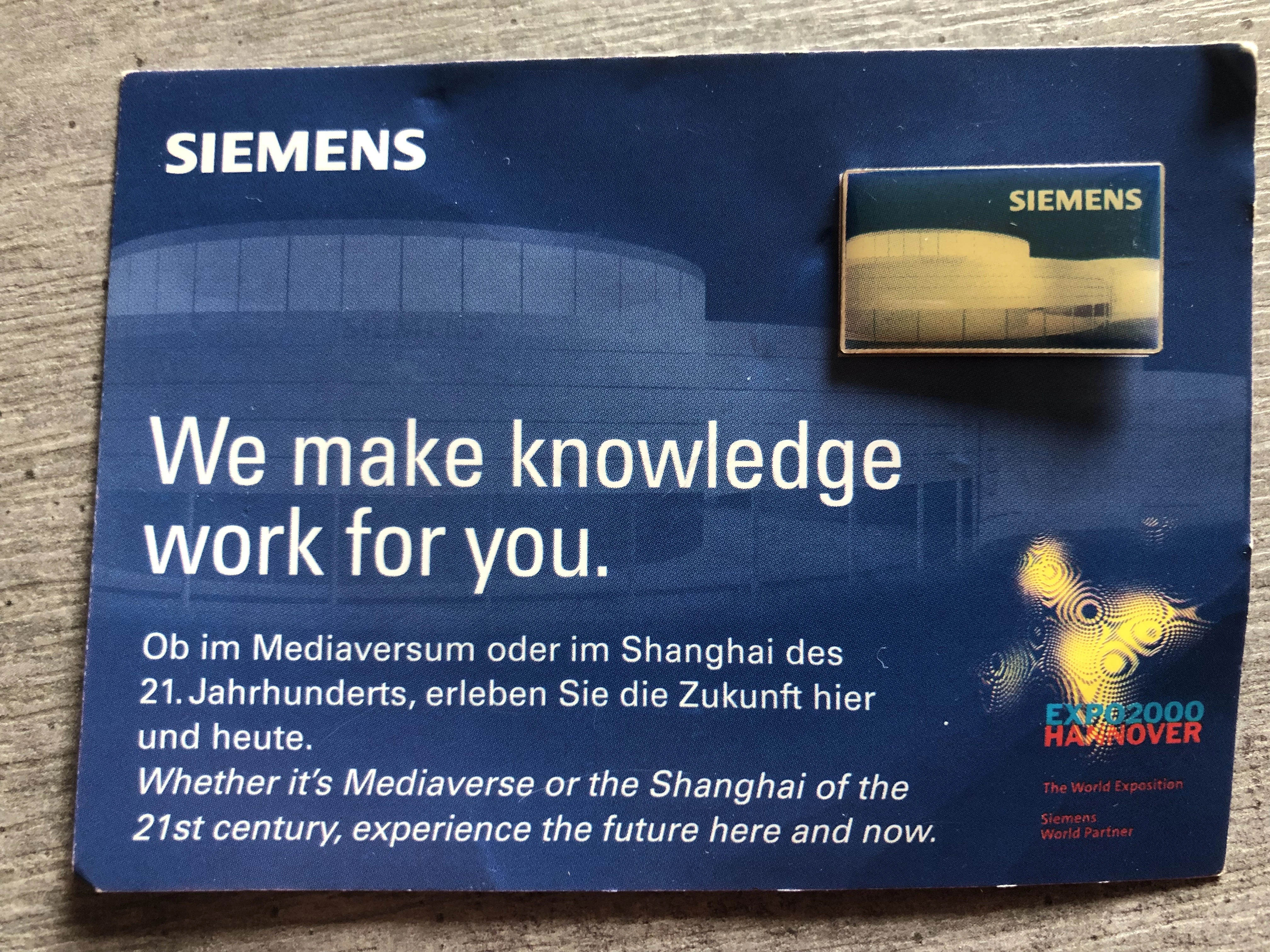 Siemens Metall Firmen-Pin Expo 2000 -Rarität- 