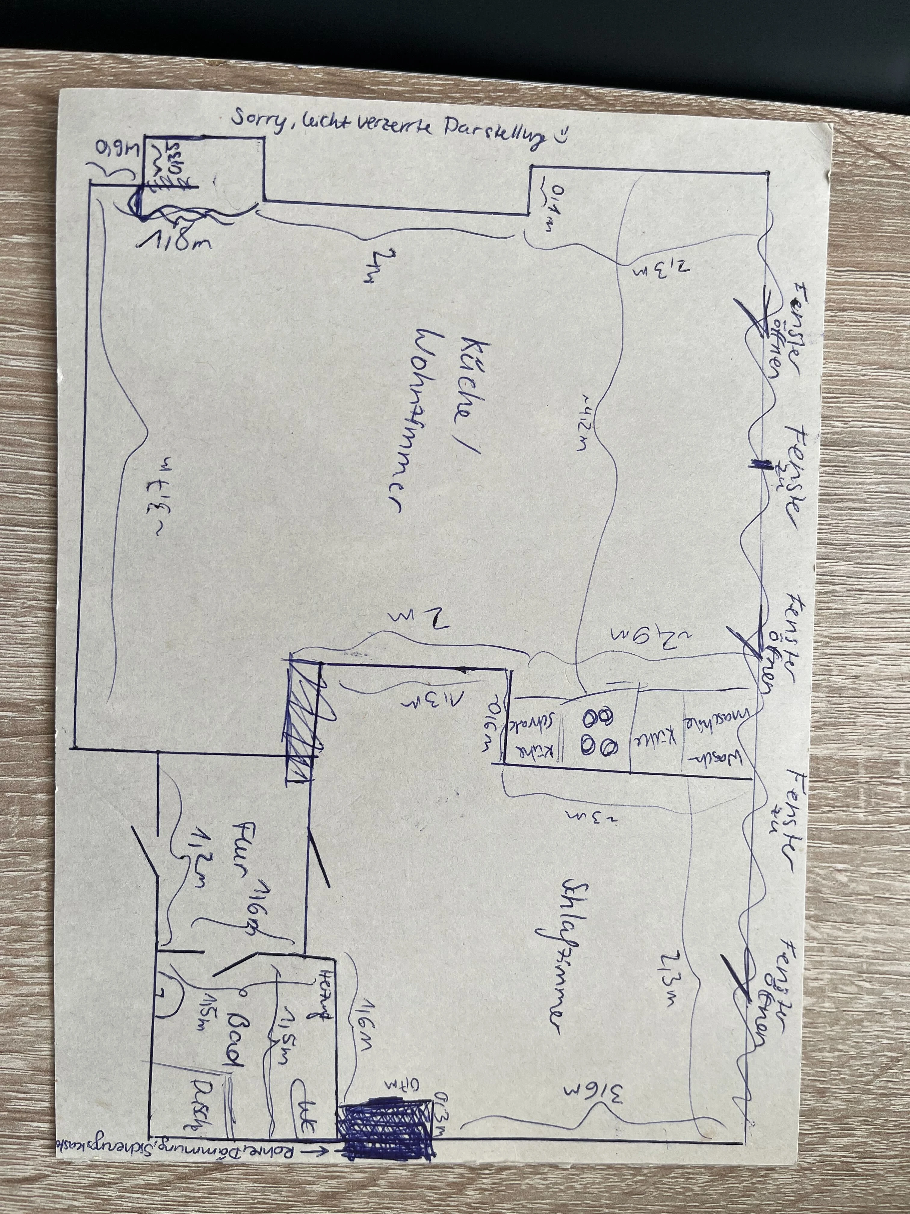Skizzenhafter Umriss der Wohnung