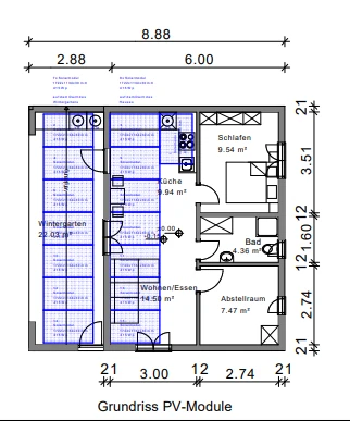 Grundriss und Lage der PV Module