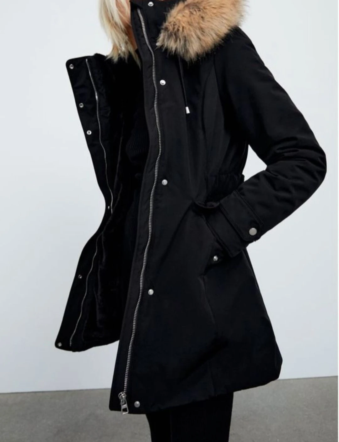 Zara Damen Winterparka schwarz Gr. XS Gefüttert