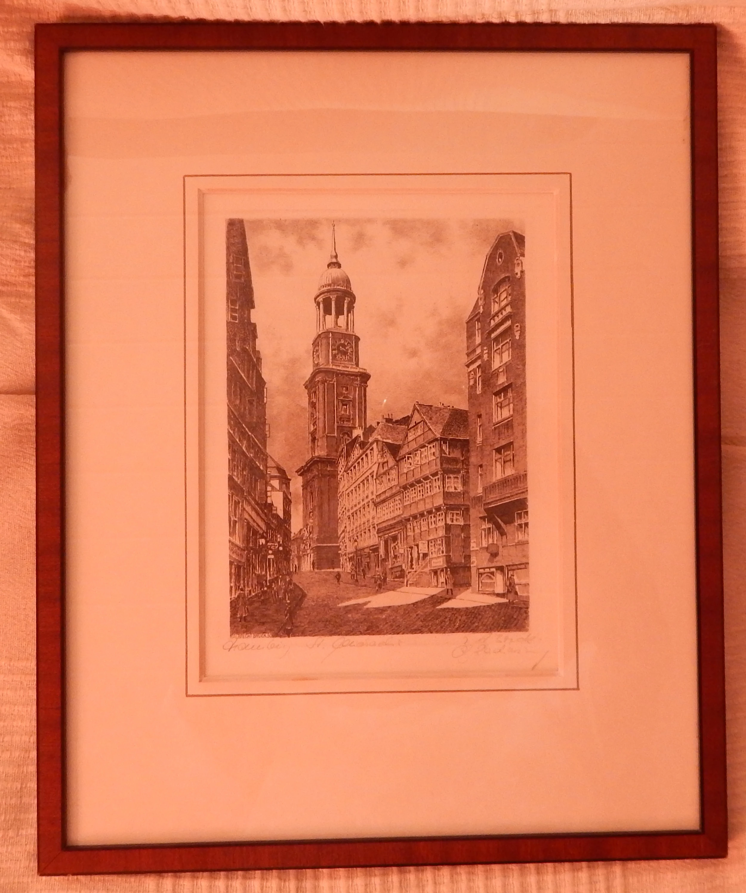 Original-Radierung der Hauptkirche St. Michaelis