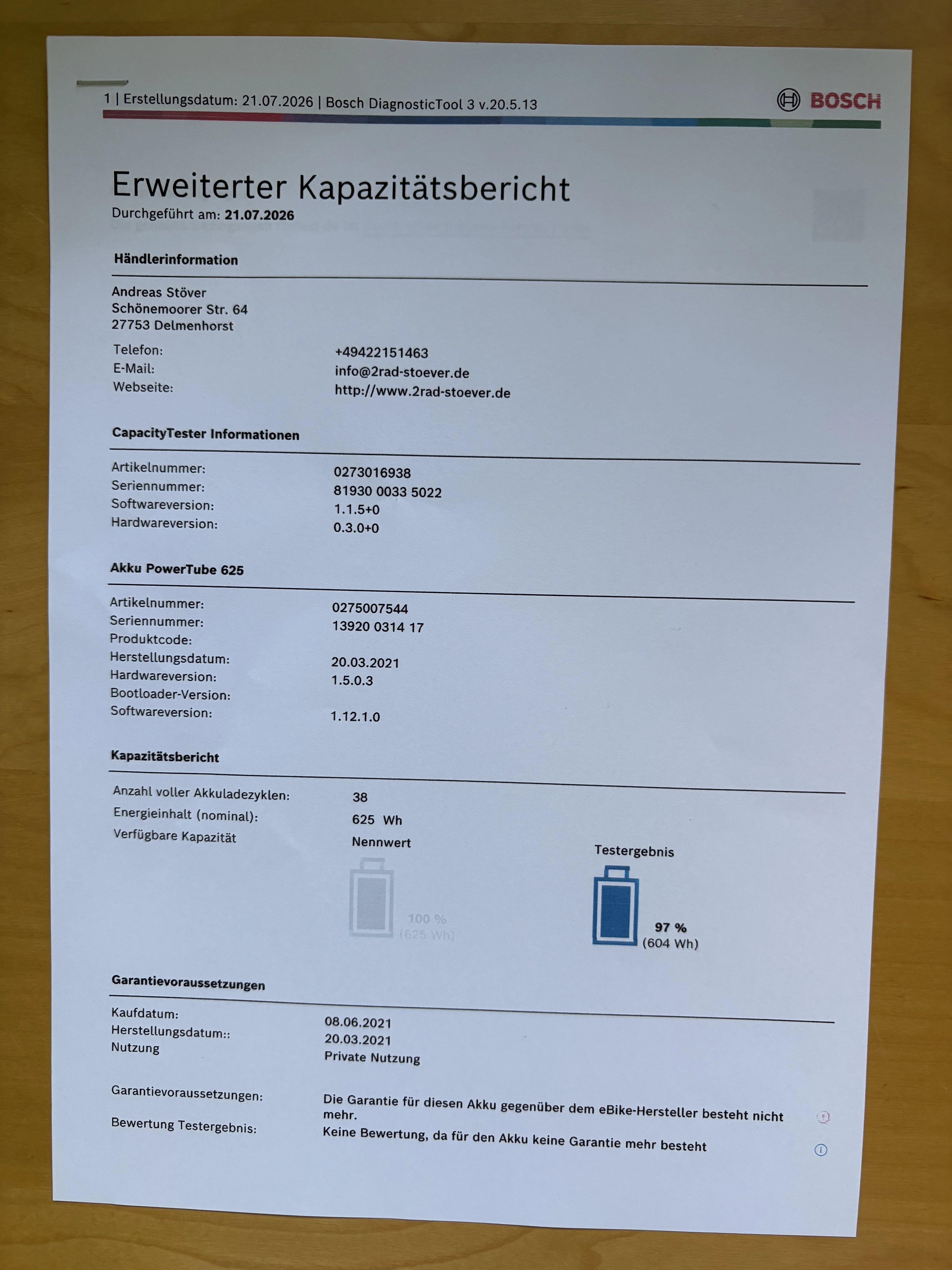 Kapazitätsbericht Batterie 