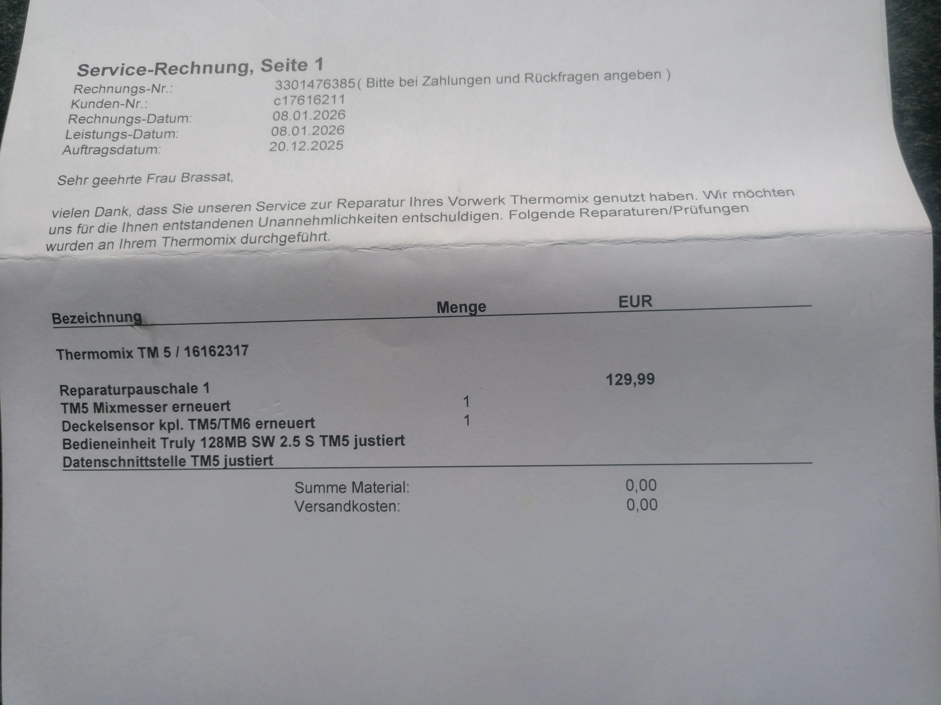 Reparatur im Januar