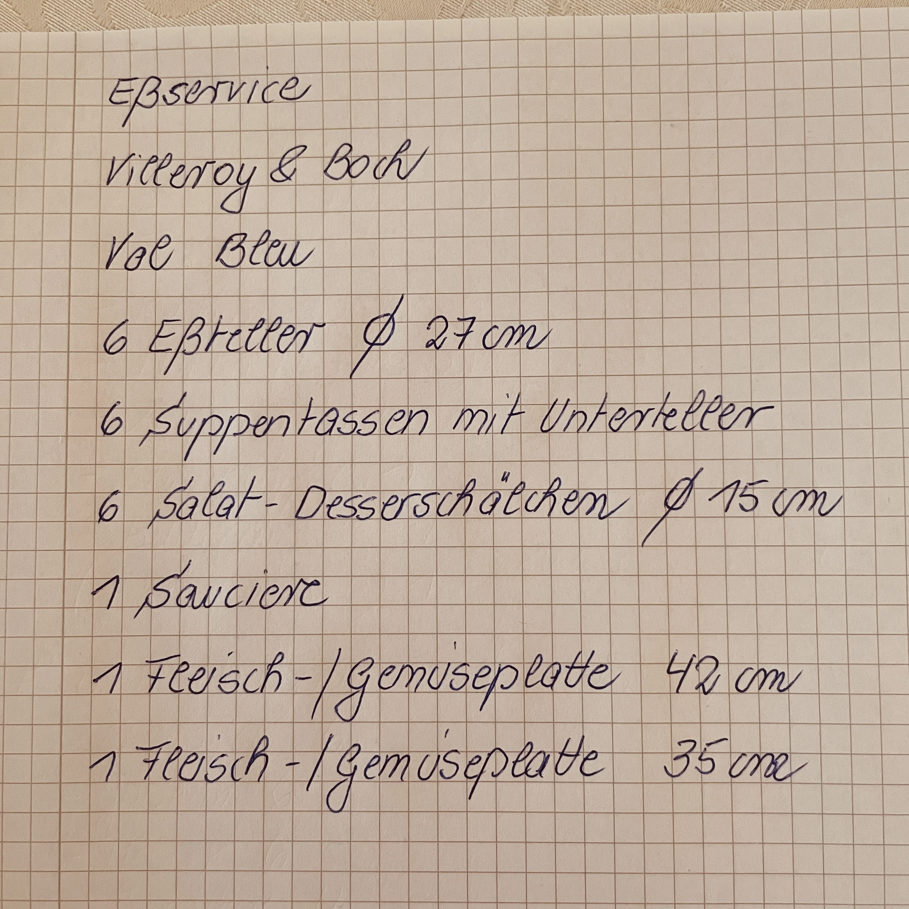 Aufstellung der Teile