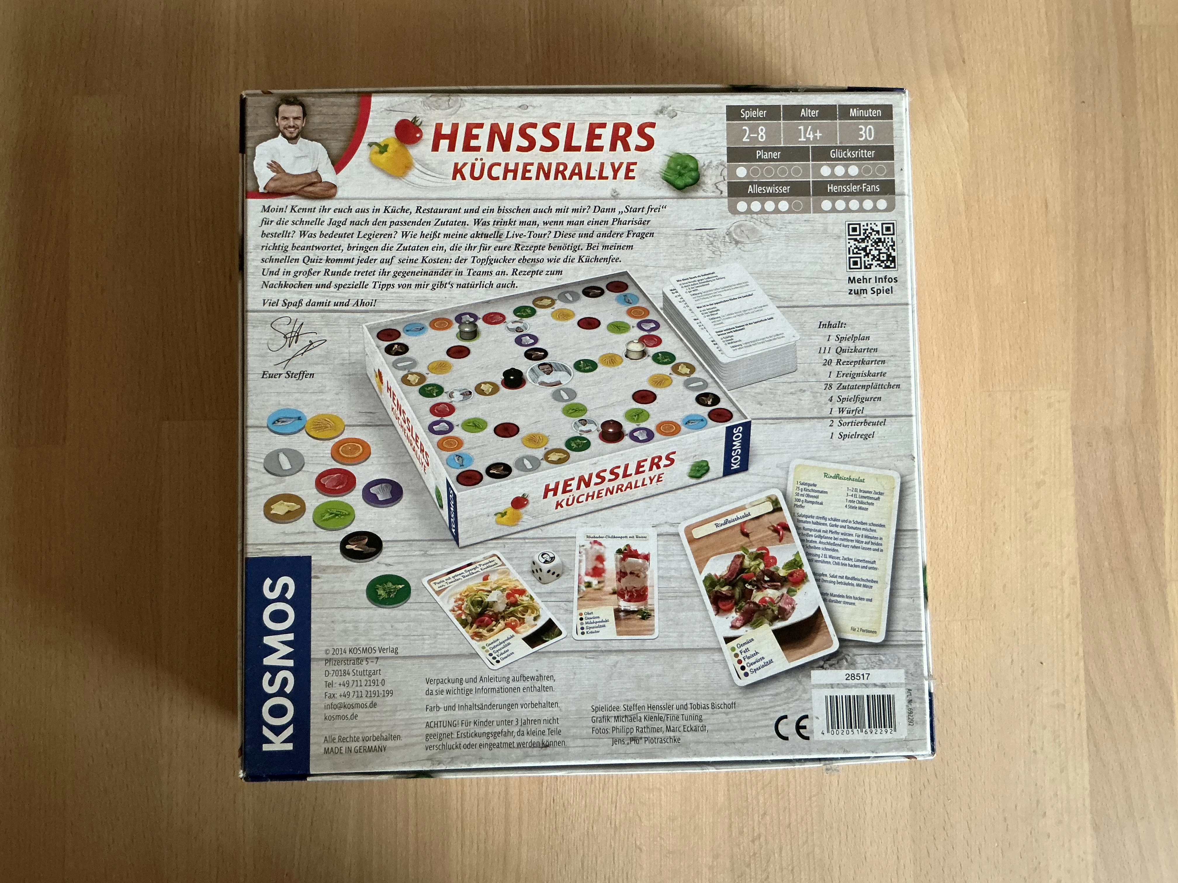 Hensslers Küchenrallye – KOSMOS Gesellschaftsspiel – Rückseite Originalverpackung
