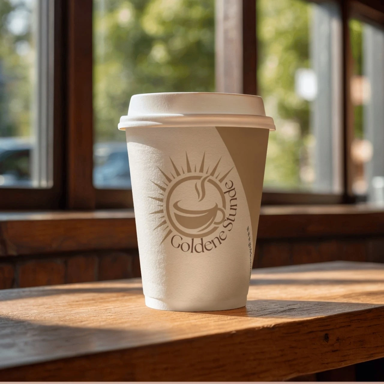 Design-Beispiel: Logo-Platzierung auf einem Kaffeebecher (Mockup)