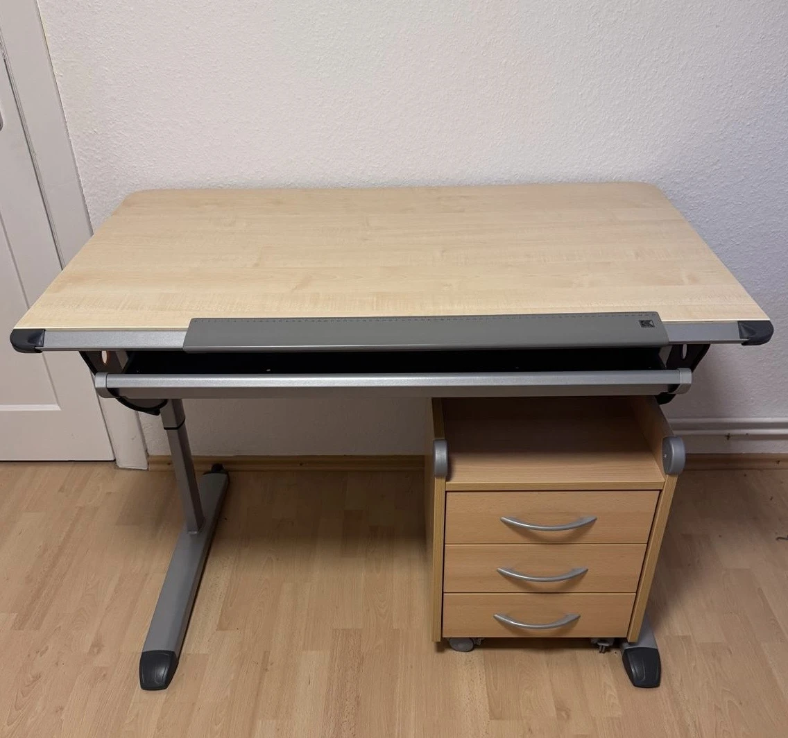 Schreibtisch von Kettler mit Rollcontainer
