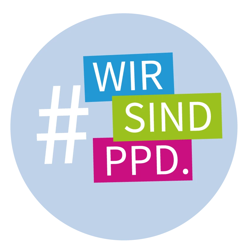 rundes Firmenlogo mit Slogan: "Wir sind PPD"