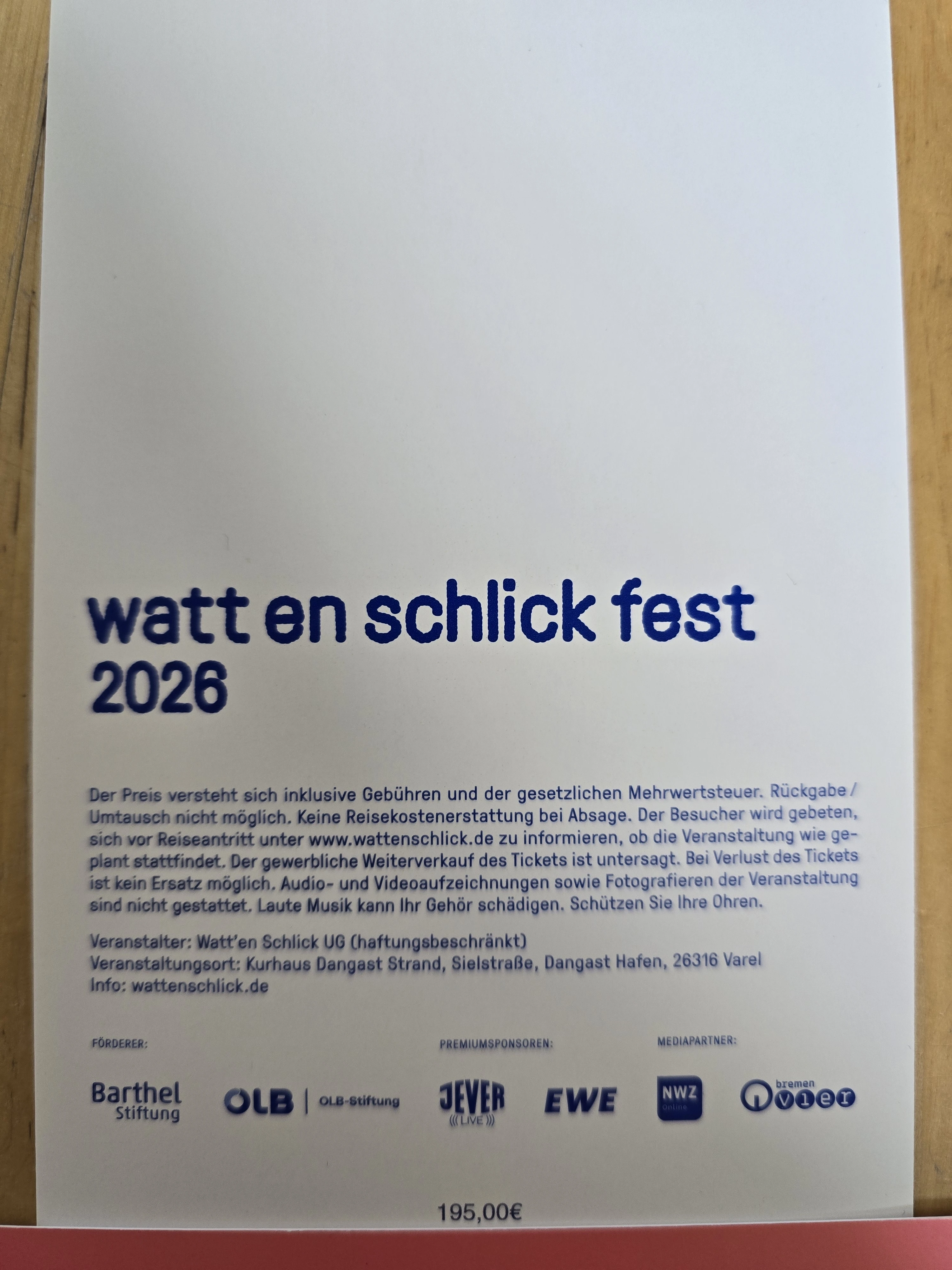 Rückseite eines Originaltickets