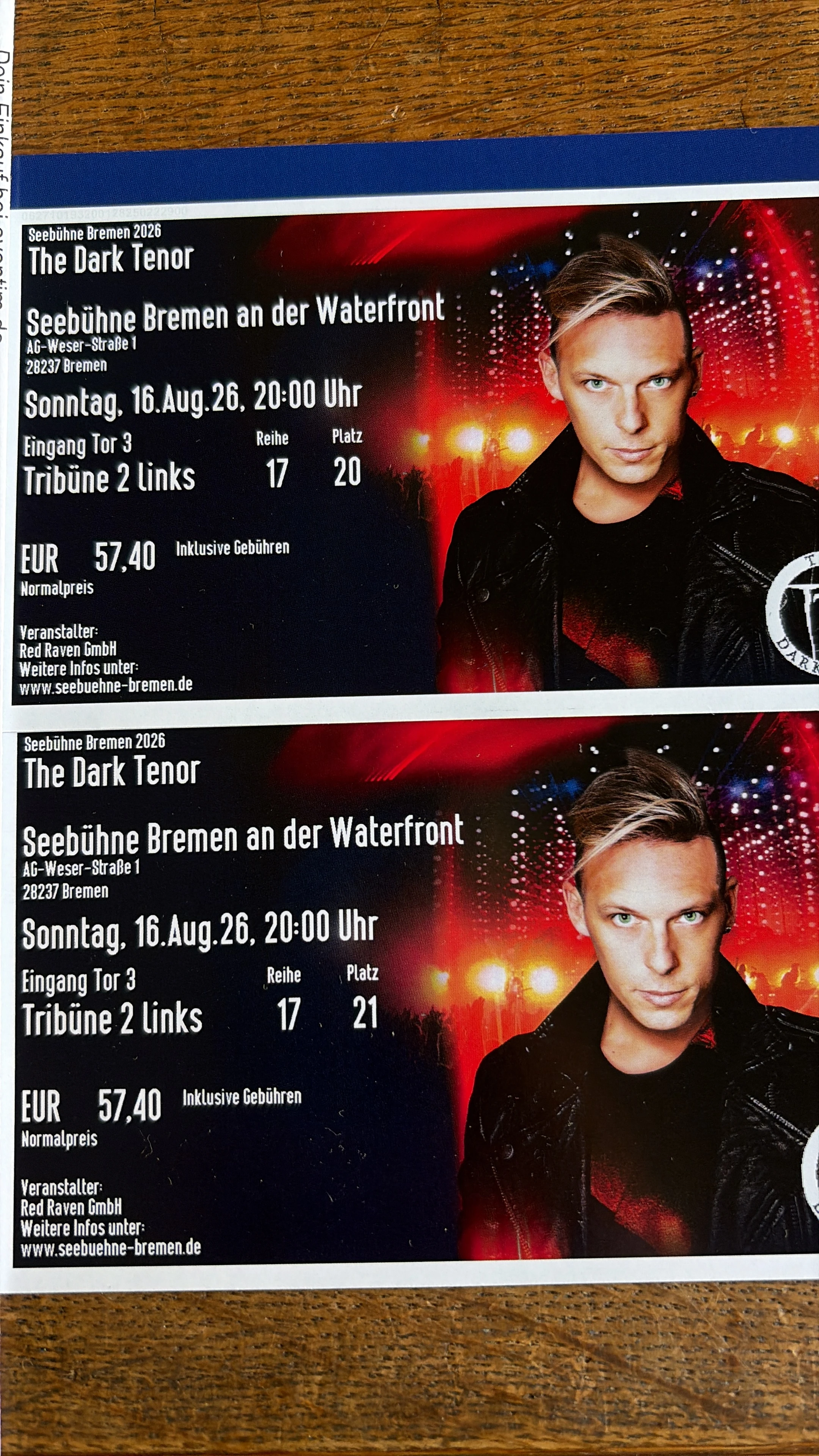 2 originale Tickets - The Dark Tenor