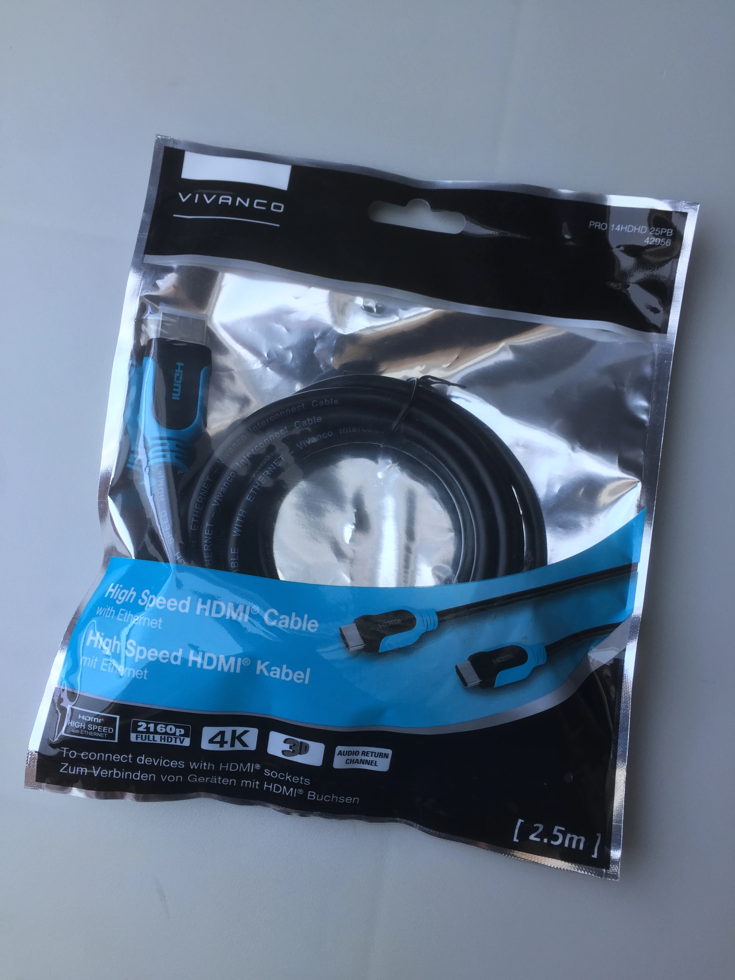 Vivanco High Speed HDMI Kabel mit Ethernet 2,5m 