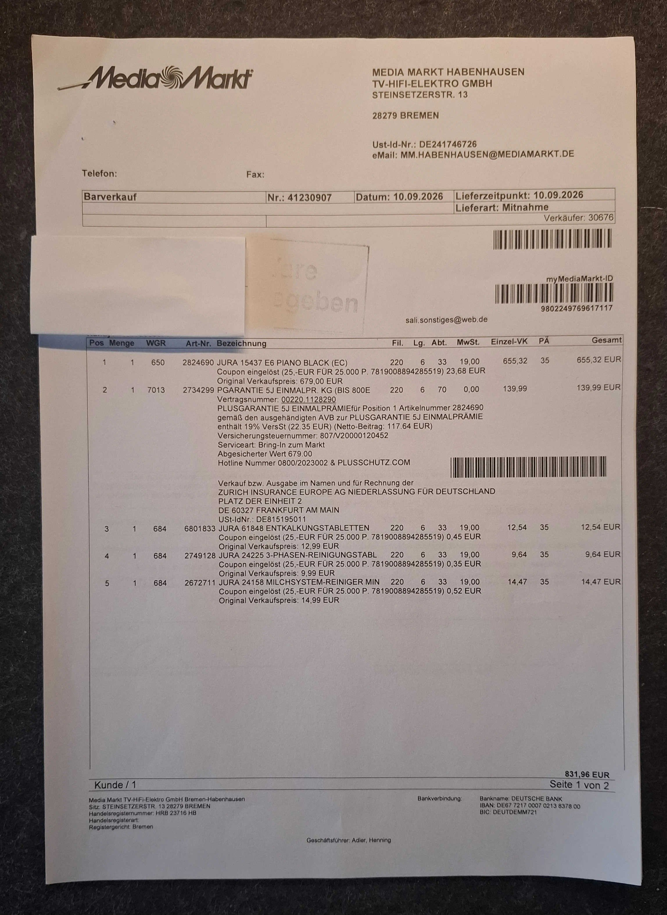 Rechnung Seite 1