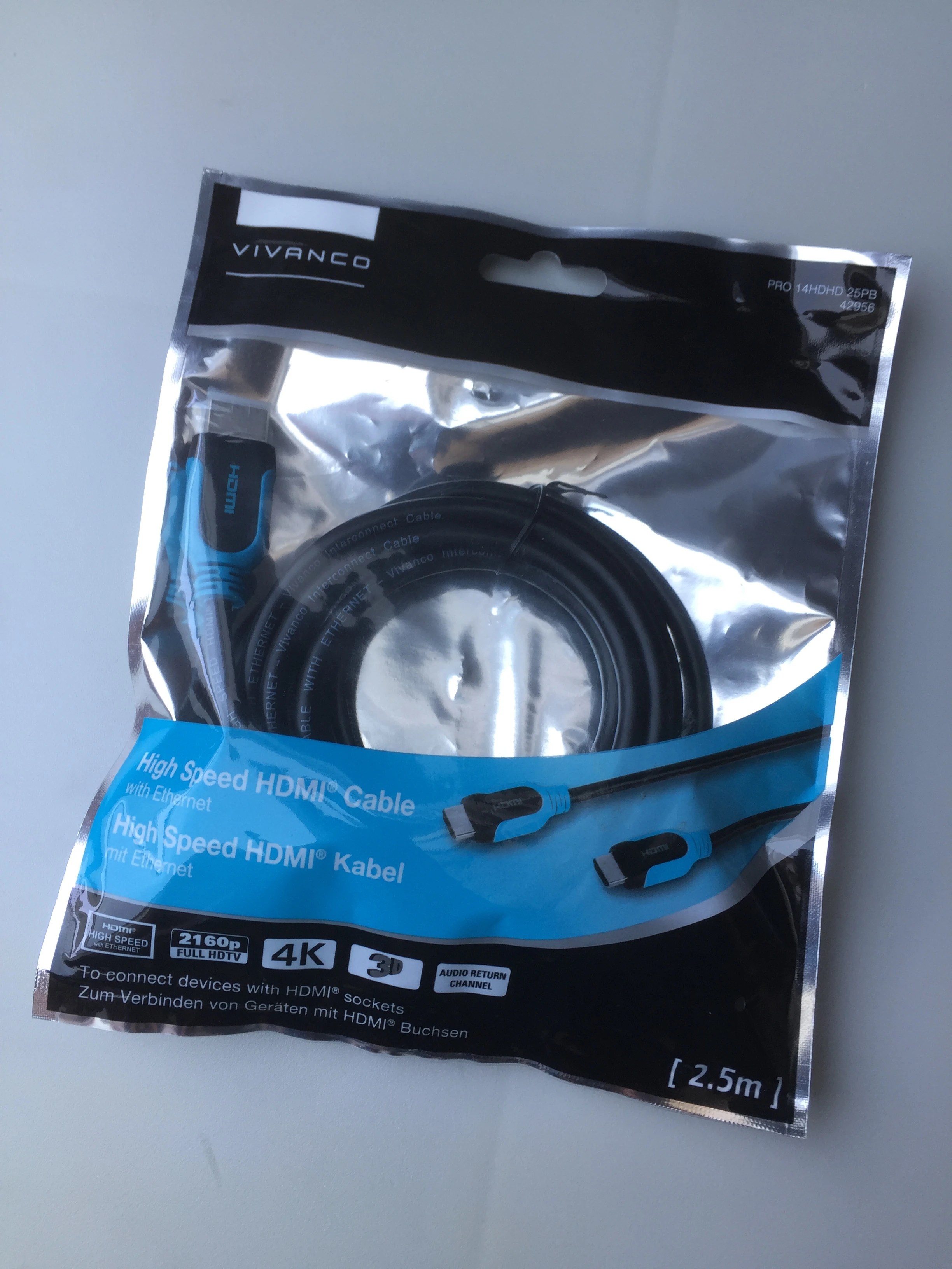 Vivanco High Speed HDMI Kabel mit Ethernet 2,5m 