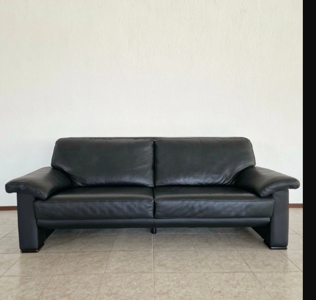 Schwarz Echtleder Sofa 3er 
