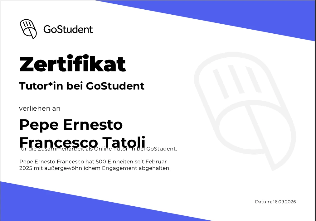 Zertifikat für 500 Unterrichtsstunden bei GoStudent