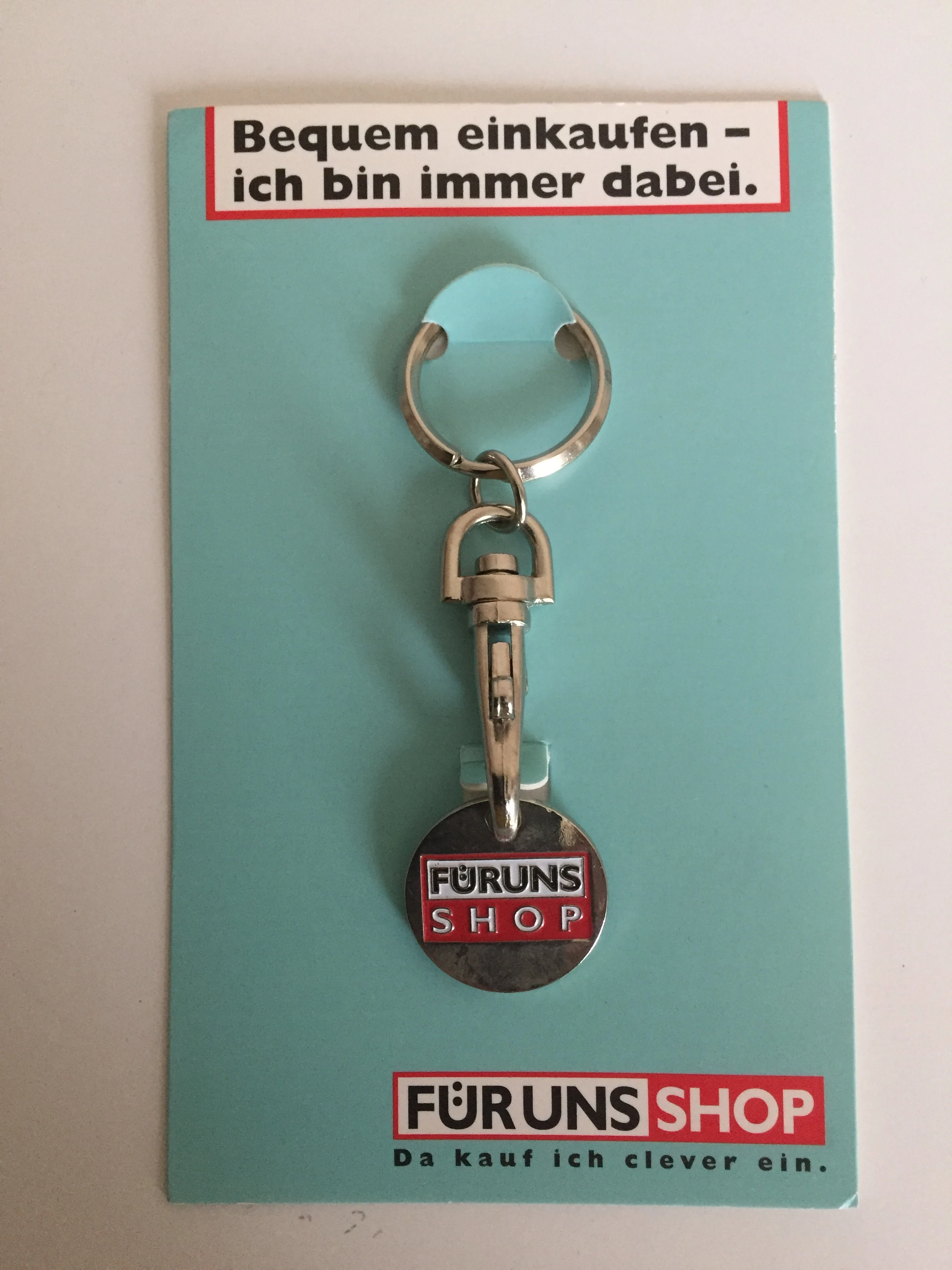 Einkaufswagenchip Metall mit Schlüsselanhänger 