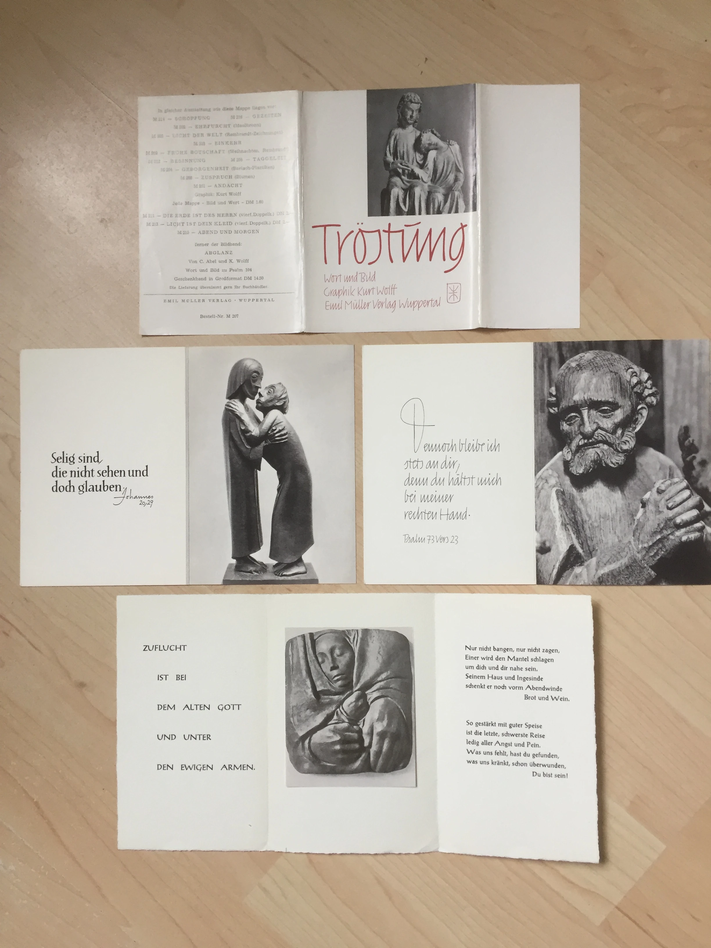 3 Religiöse Klappkarten Tröstung um 1950 