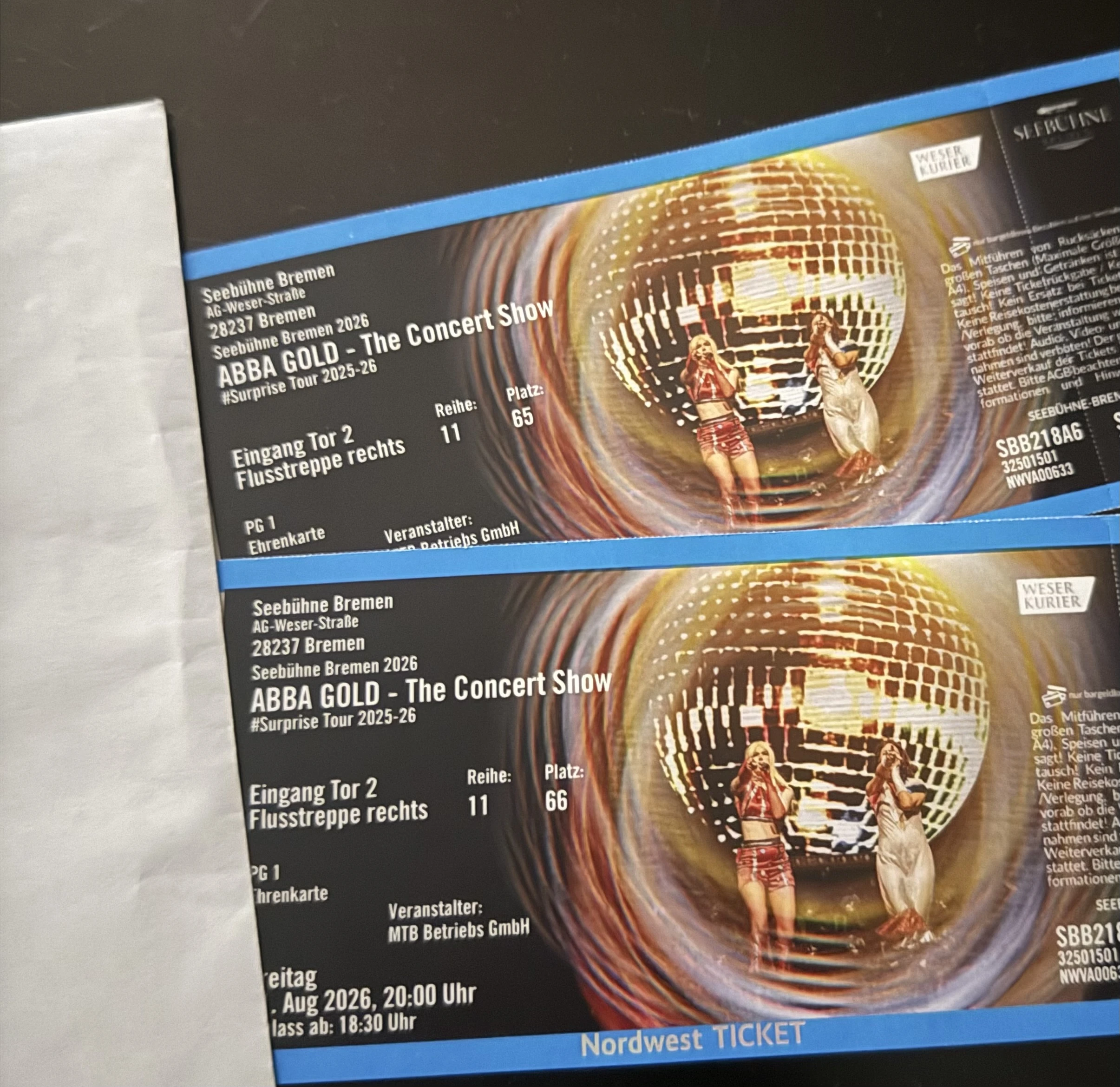2x Tickets ABBA 21.08.26