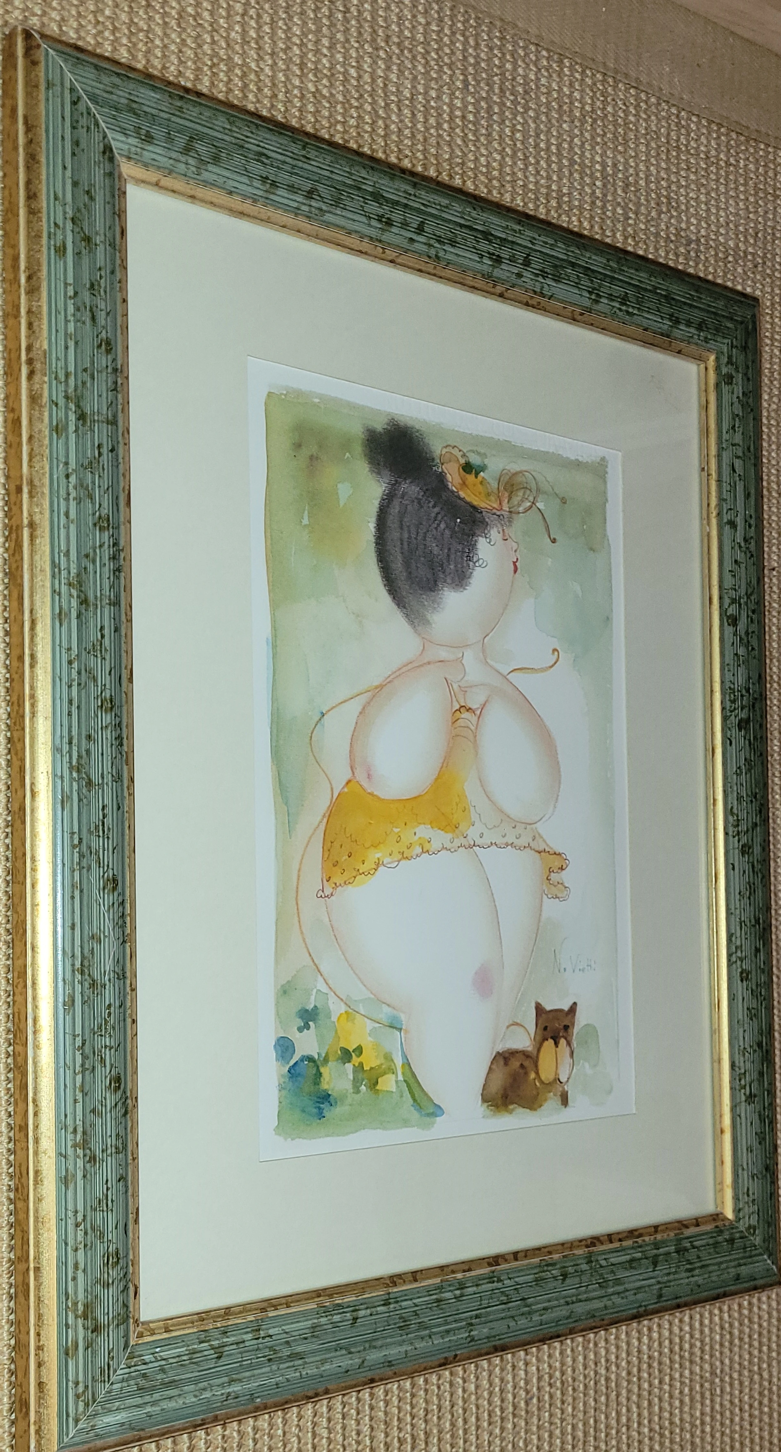 Aquarelle DAMINA CON CANE von Nicola Vietti