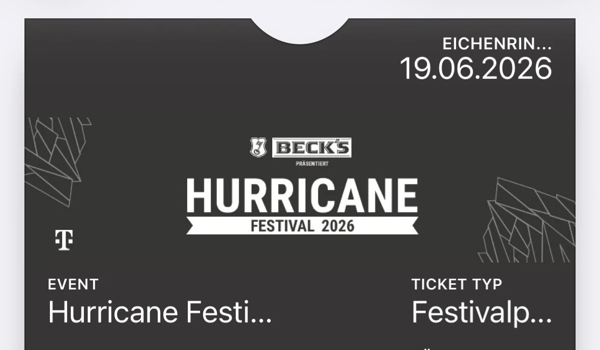 Hurricanr Festivalticket 