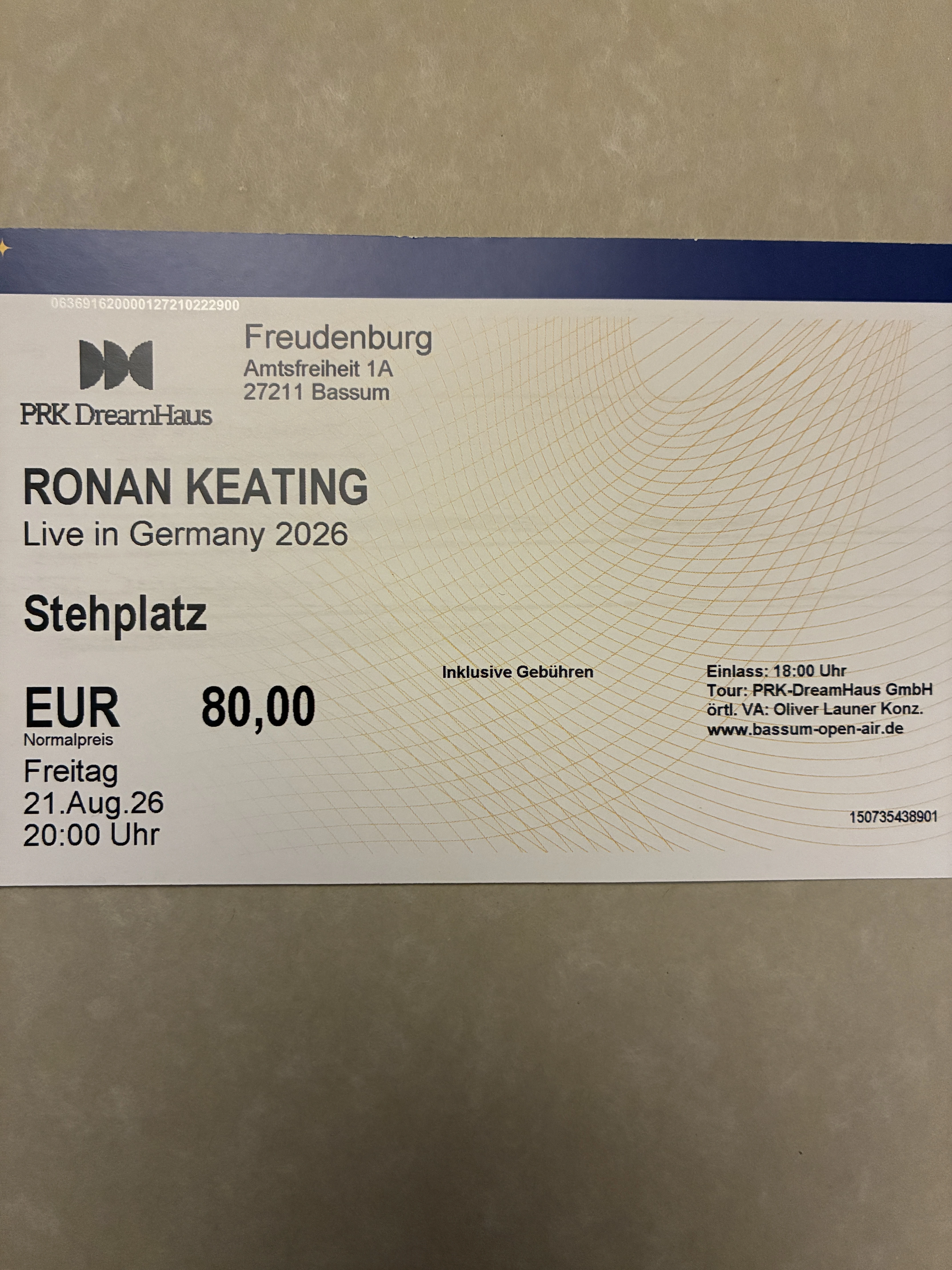 Roman Keating Bassum Open Air Originalticket
