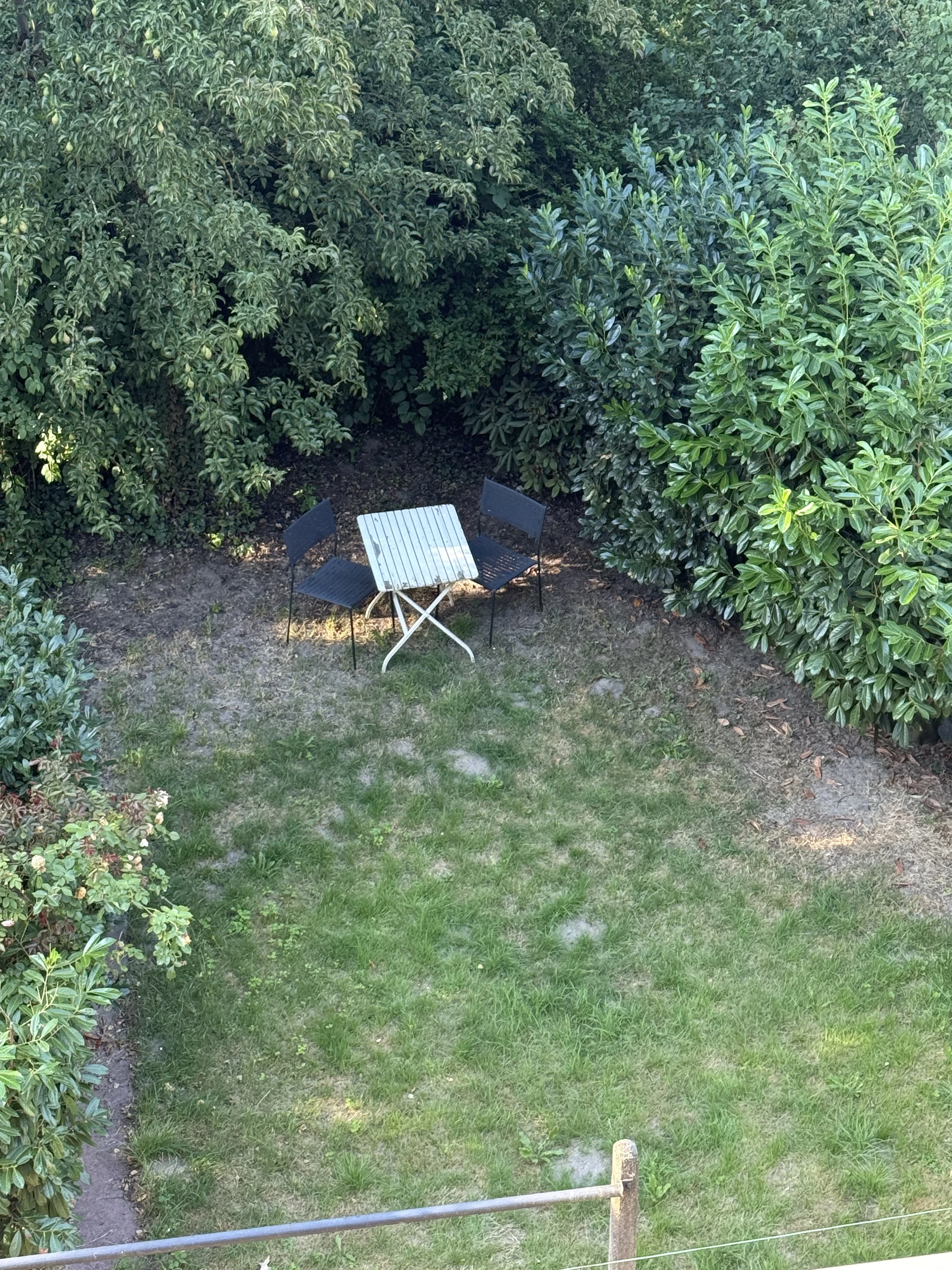 Garten mit Sitzmöglichkeiten und Birnenbaum