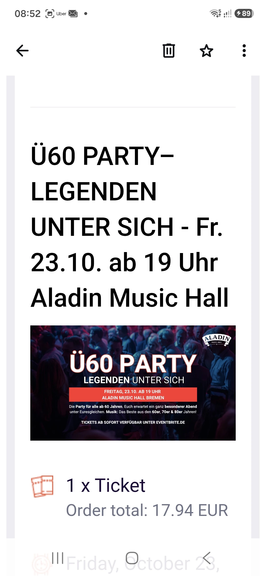 Ticket für die Ü 60ig Party 