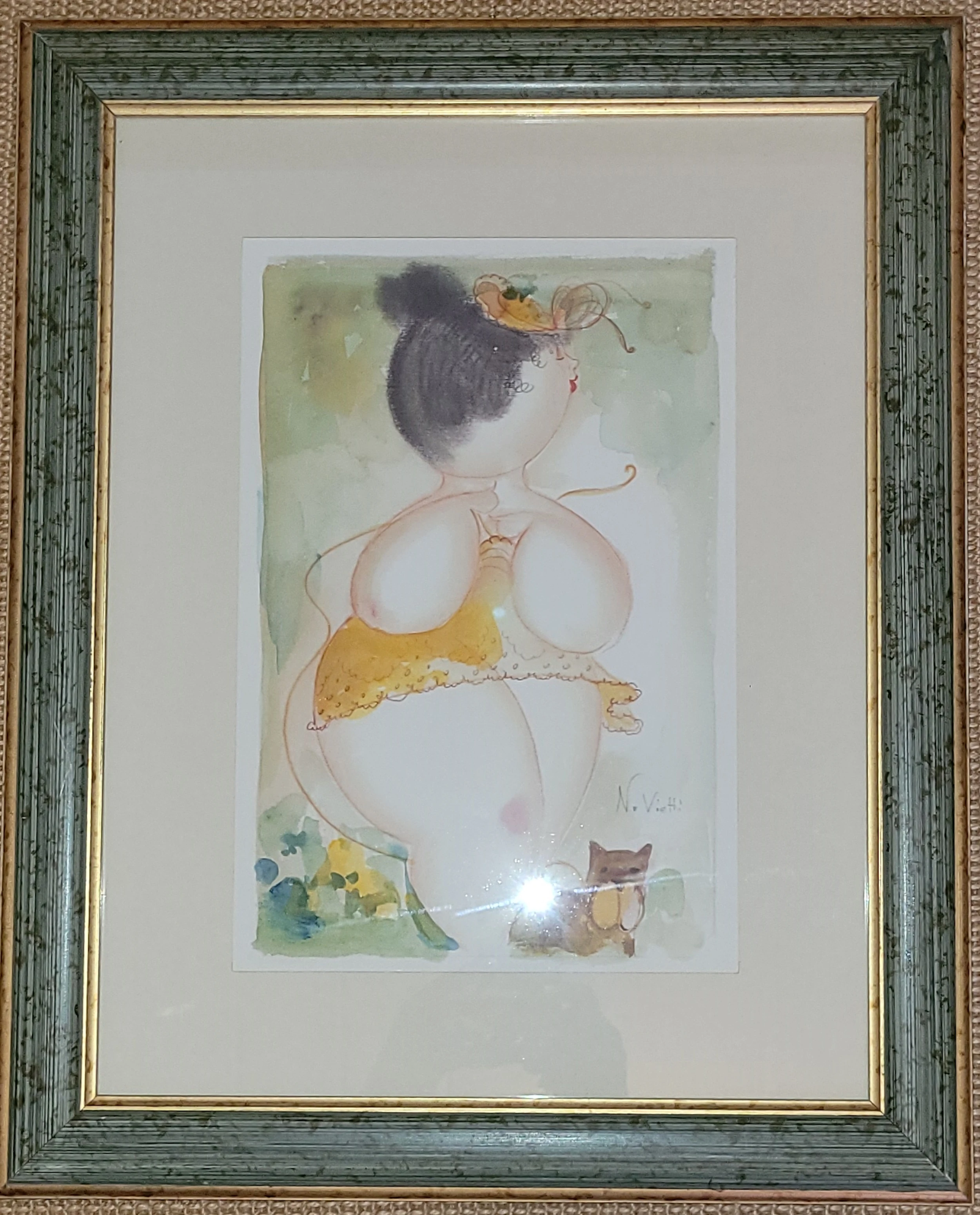 Aquarelle DAMINA CON CANE von Nicola Vietti