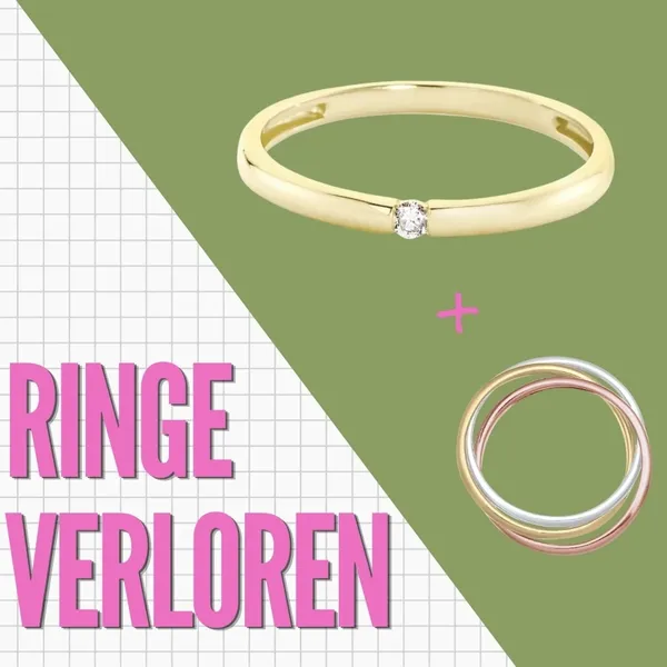 Zwei Ringe verloren: ein goldener Ehering mit kleinem Stein, ein Dreifach-Ring gold-/silber-/kupferfarben