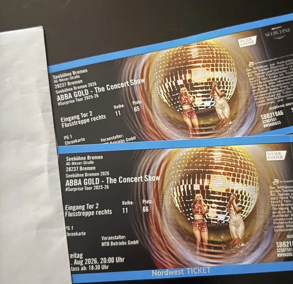 2x Tickets ABBA 21.08.26